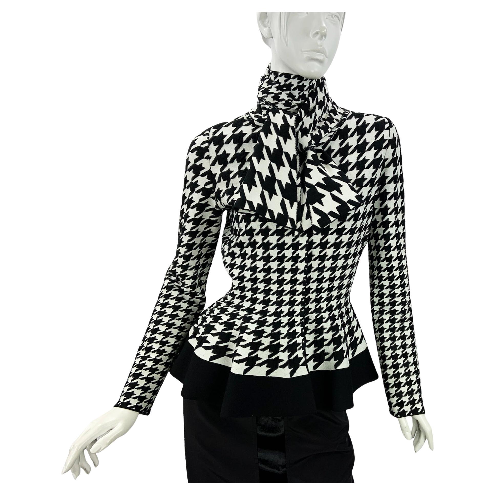 Alexander Mcqueen Tie-neck Houndstooth Patterned Knit Top Cardigan size L For Sale
