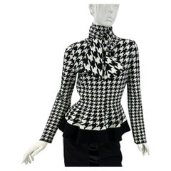 Alexander McQueen Top Cardigan en maille à motif pied-de-poule à encolure nouée taille L