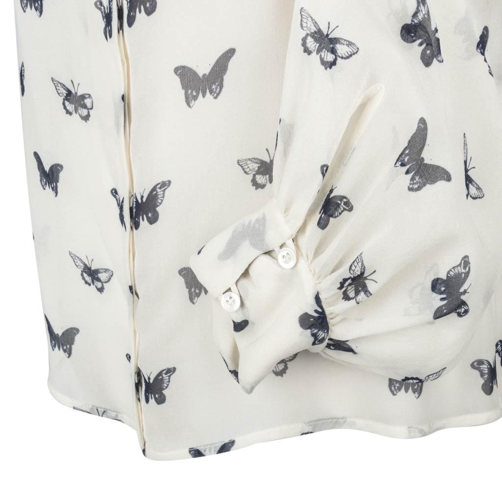 Alexander McQueen Pussy Bow Butterfly Print Silk Blouse  44 / 8  For Sale 4