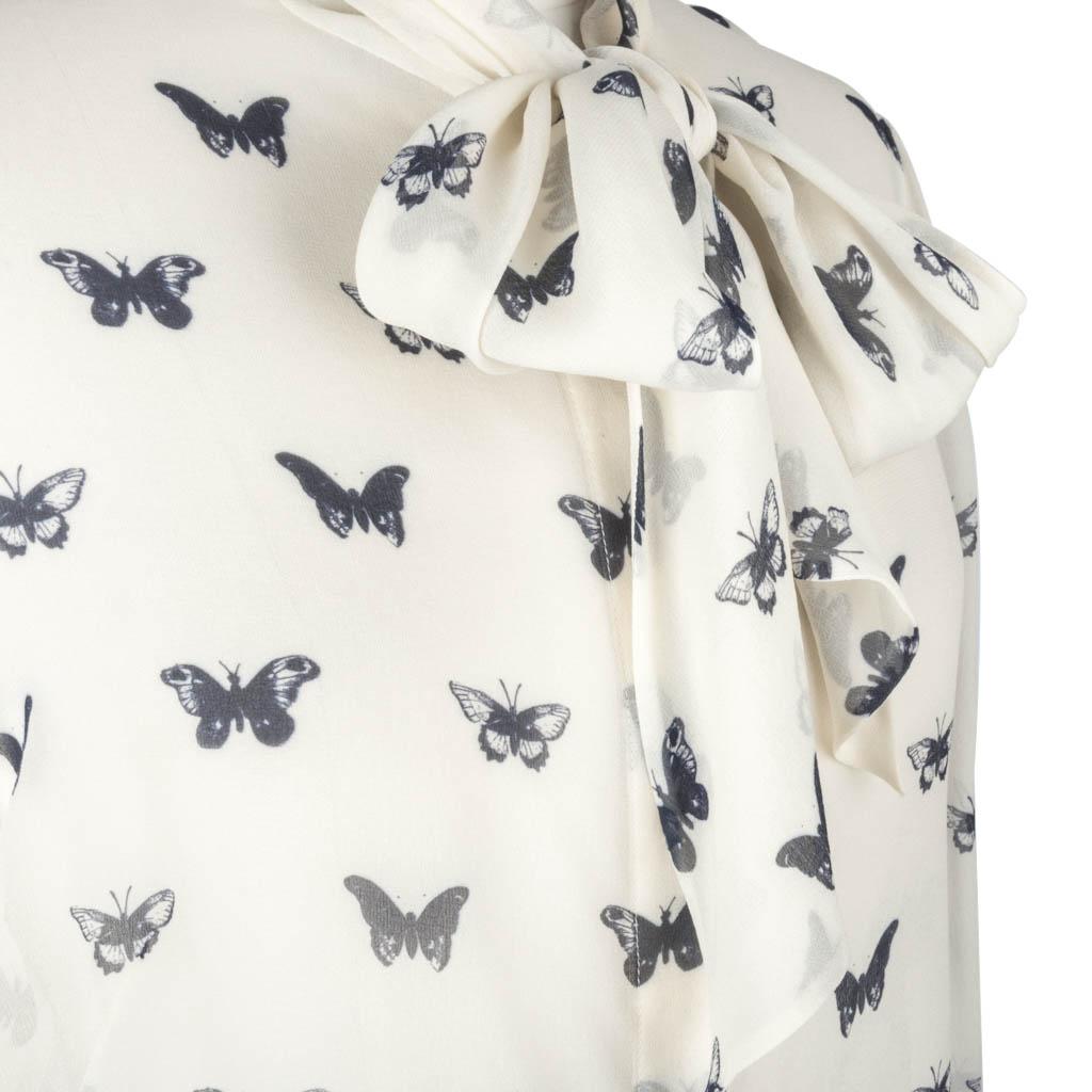 Women's Alexander McQueen Pussy Bow Butterfly Print Silk Blouse  44 / 8  For Sale