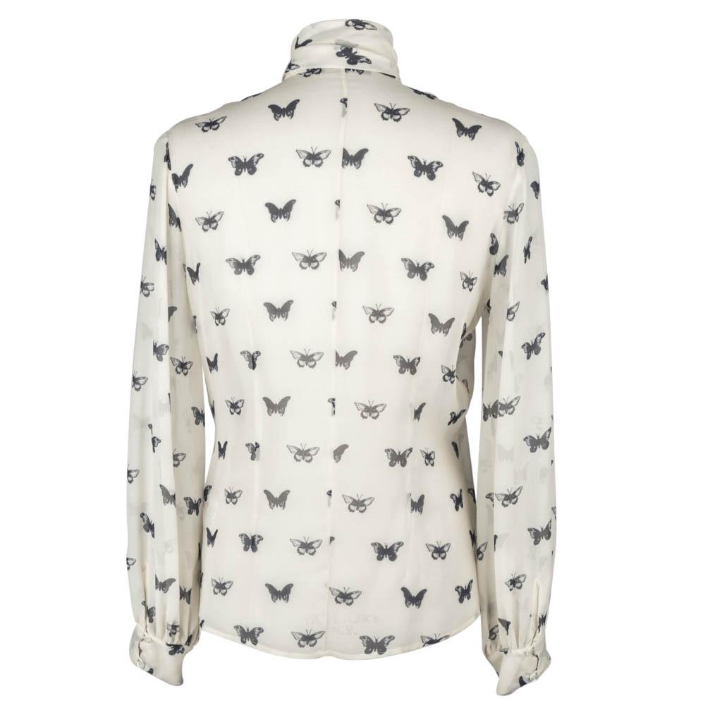 Alexander McQueen Pussy Bow Butterfly Print Silk Blouse  44 / 8  For Sale 1