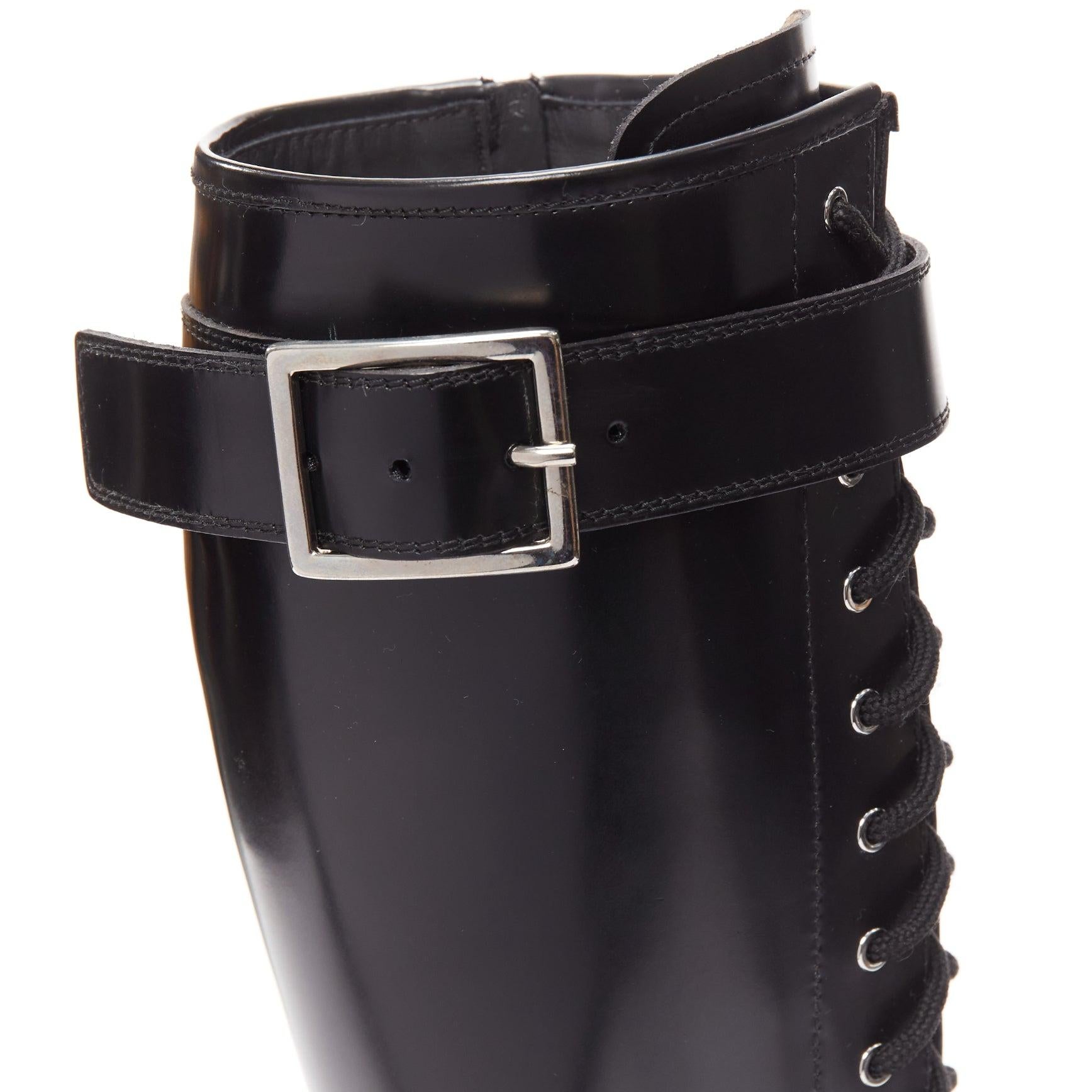 ALEXANDER MCQUEEN Tread black leather lace up combat knee high boot EU39 For Sale 4