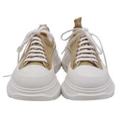 Alexander McQueen Tread Slick Glitter Sneakers in Metallic Gold Canvas