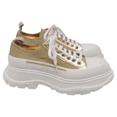 Alexander McQueen Tread Slick Glitter Sneakers in Metallic Gold Canvas