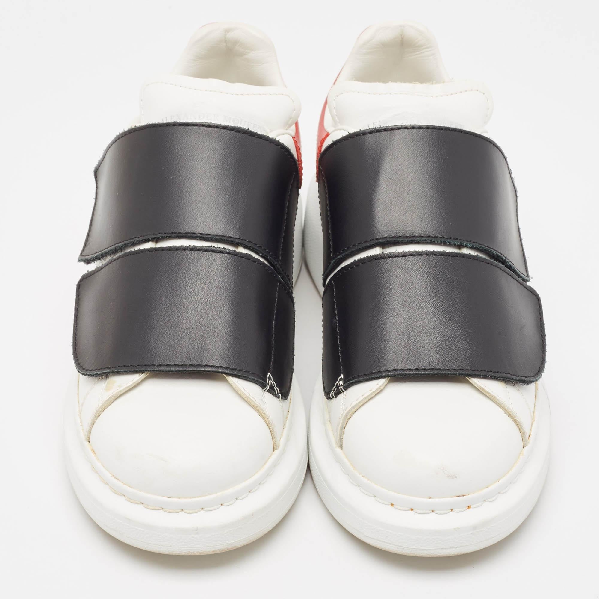 Gray Alexander McQueen Tricolor Leather Oversized Velcro Strap Sneakers Size 35