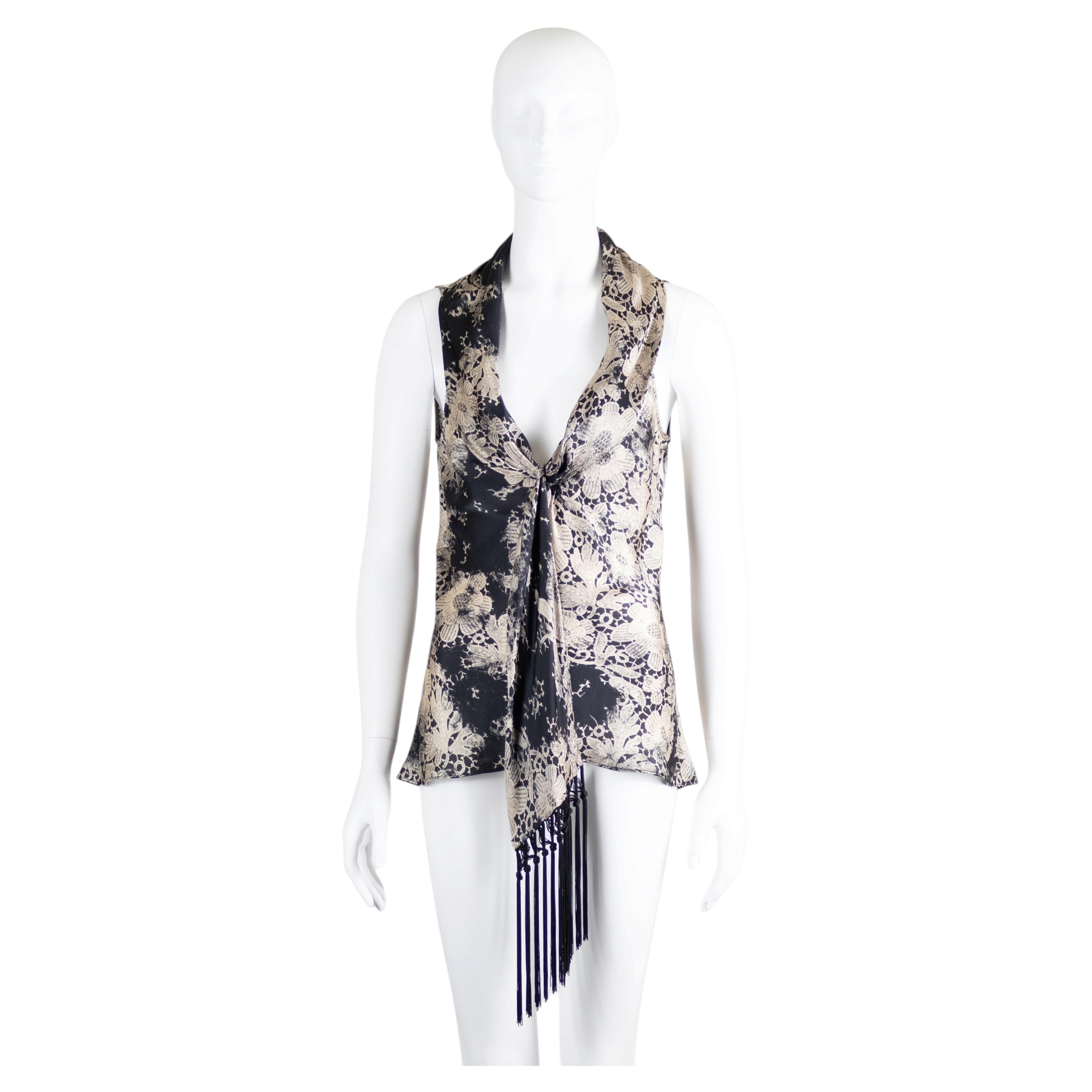 Alexander McQueen Blusa con estampado de encaje en trampantojo 2006