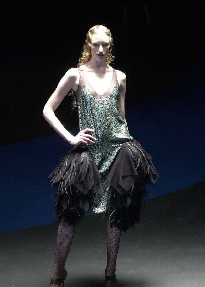 Black Alexander McQueen tulle, lace and sequin flapper dress, aw 2001