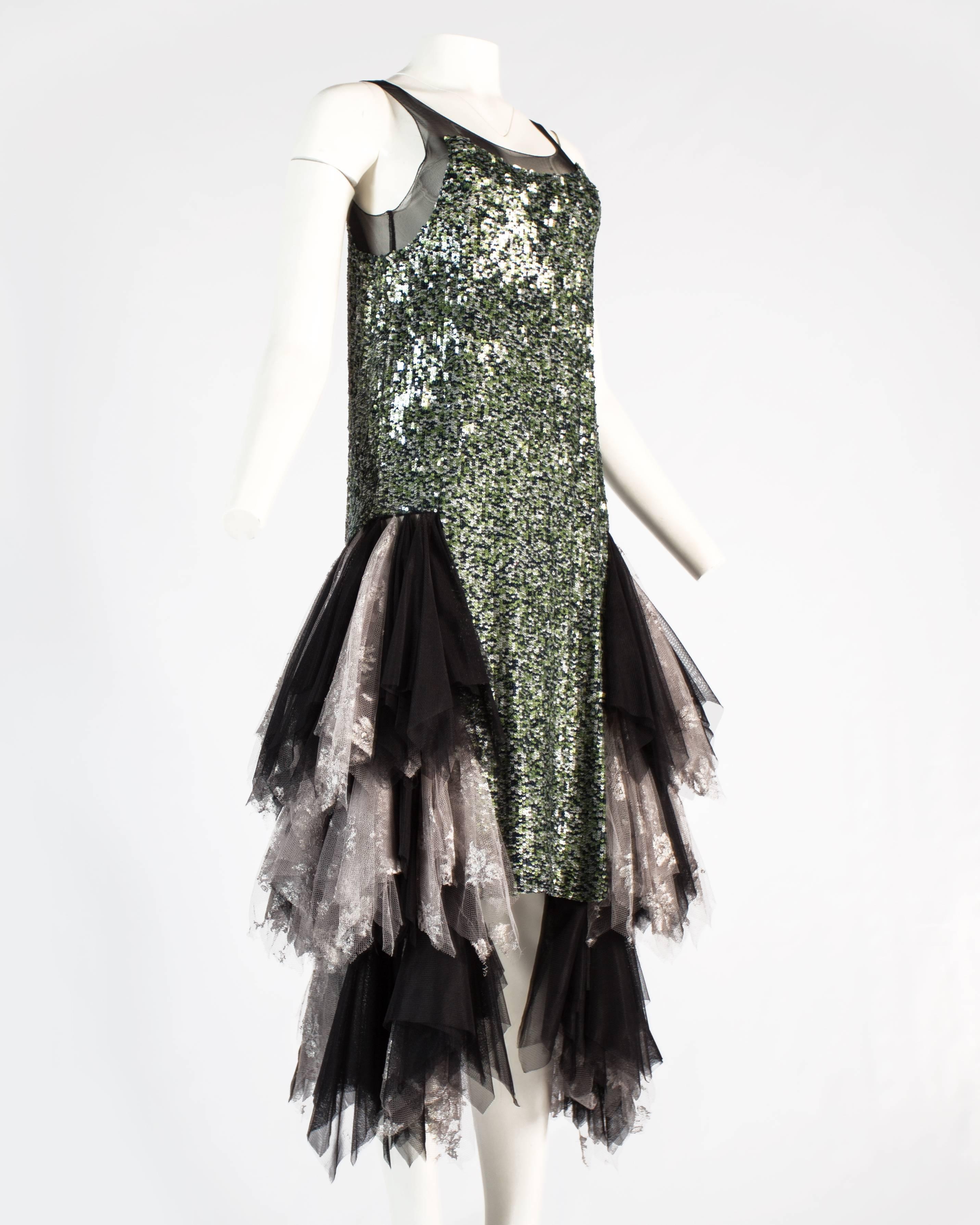 Alexander McQueen tulle, lace and sequin flapper dress, aw 2001 In Good Condition In London, GB