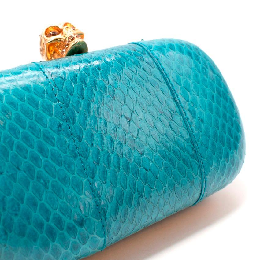 Women's Alexander McQueen Turquoise Snakeskin Skull Clasp Box Clutch For Sale