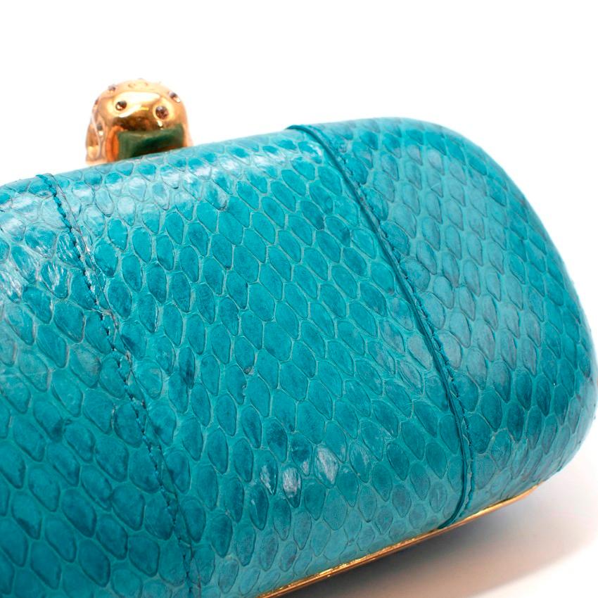 Alexander McQueen Turquoise Snakeskin Skull Clasp Box Clutch For Sale 1