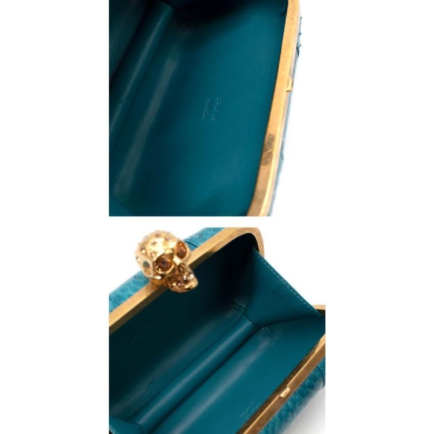 Alexander McQueen Turquoise Snakeskin Skull Clasp Box Clutch For Sale 3