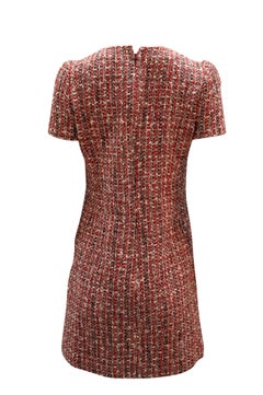 Alexander McQueen Tweed Shift Dress in Red Cotton