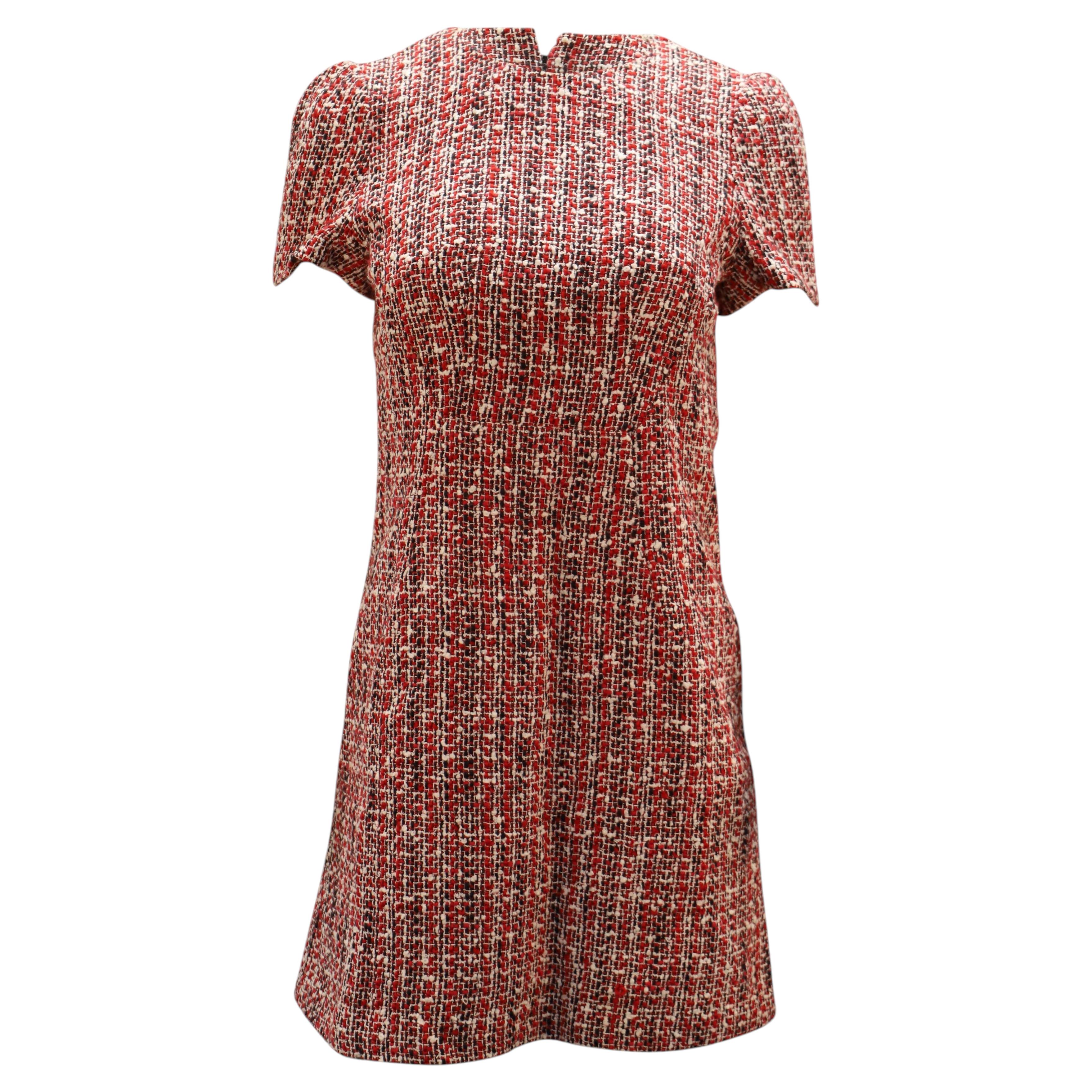 Alexander McQueen Tweed Shift Dress in Red Cotton For Sale