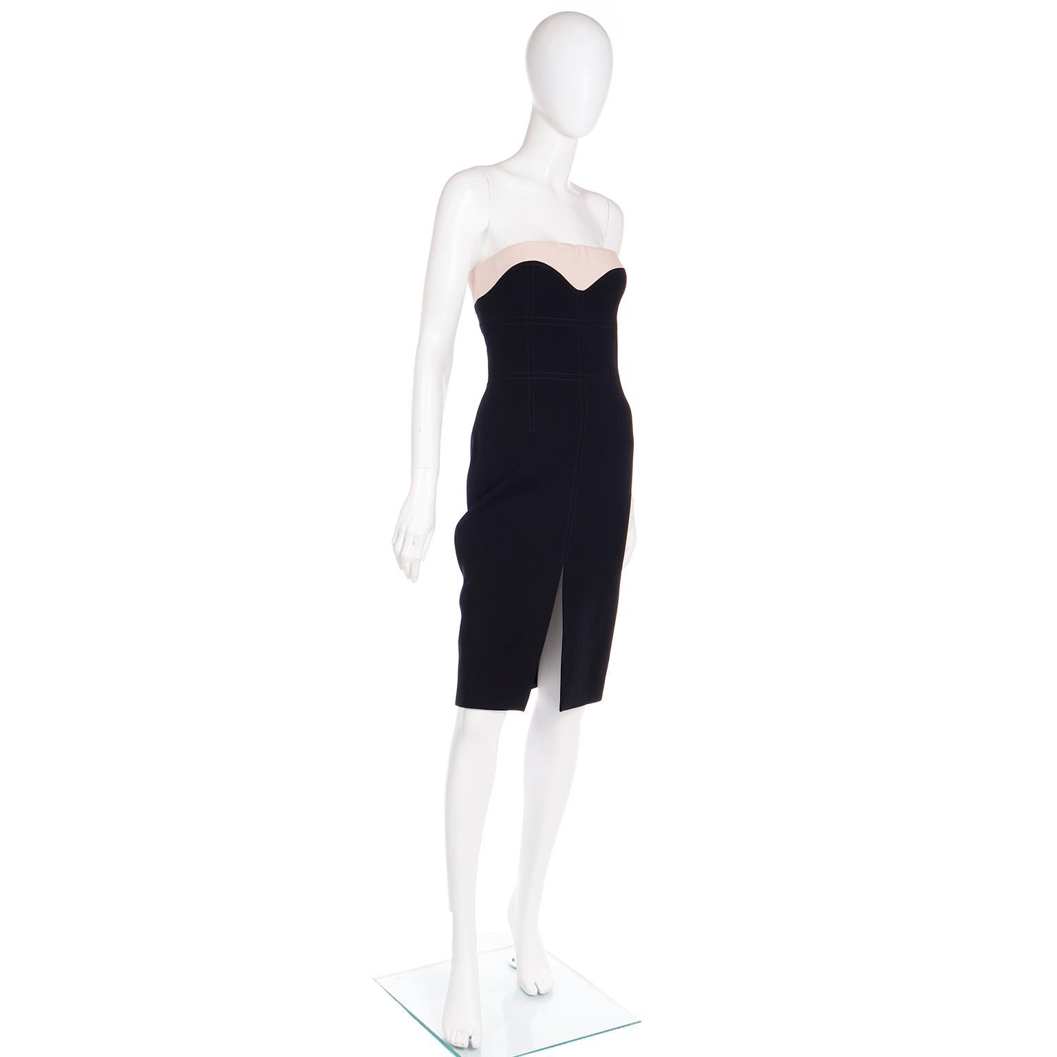 Alexander McQueen Two Tone Beige & Black Strapless Evening Dress For Sale 1