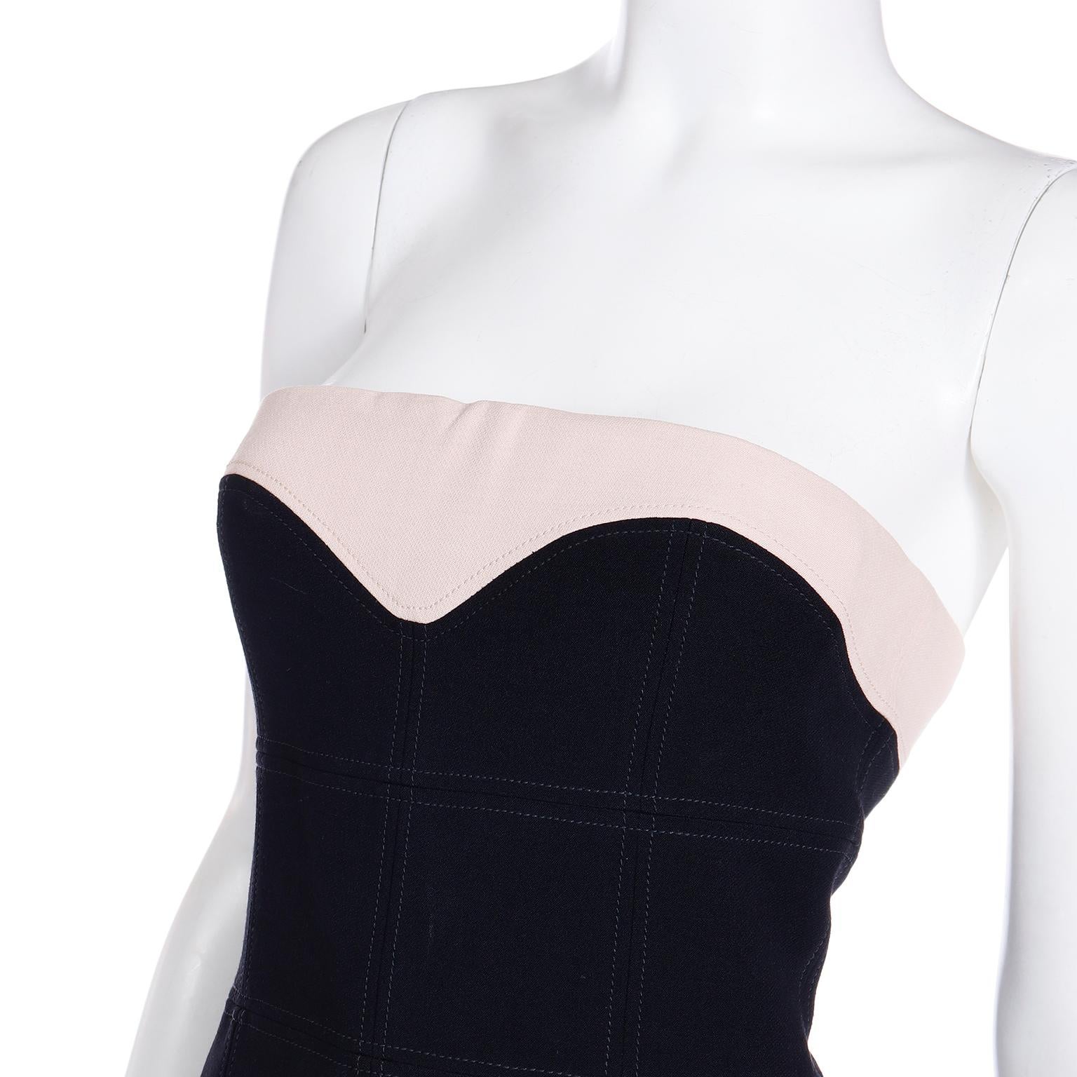 Alexander McQueen Two Tone Beige & Black Strapless Evening Dress For Sale 3