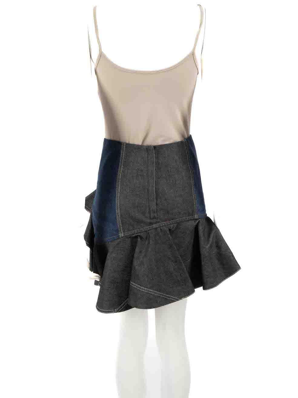 Alexander McQueen Two Tone Denim Ruffle Skirt Size XS In Good Condition For Sale In London, GB