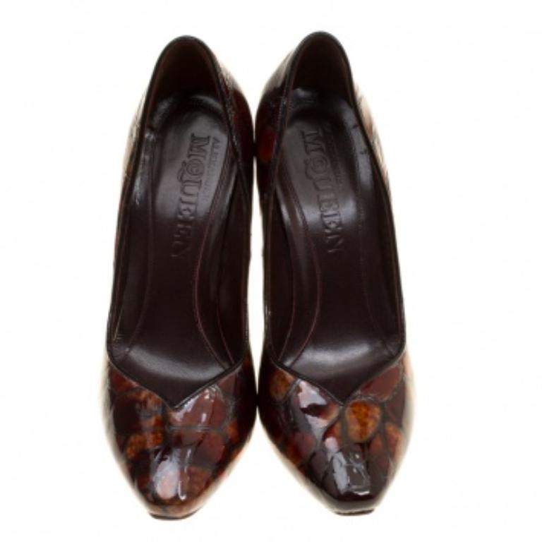 Alexander McQueen - Décolleté in pelle verniciata con guscio di tartaruga bicolore misura 37 in vendita 1