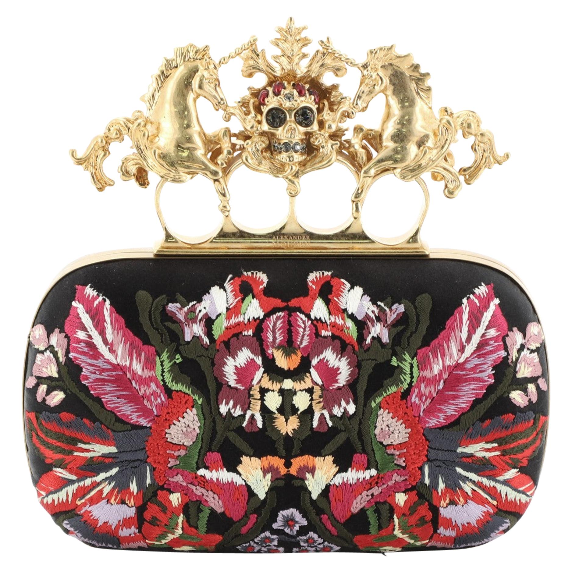 Alexander McQueen Unicorn Skull Knuckle Box Clutch Embroidered Mesh Small 