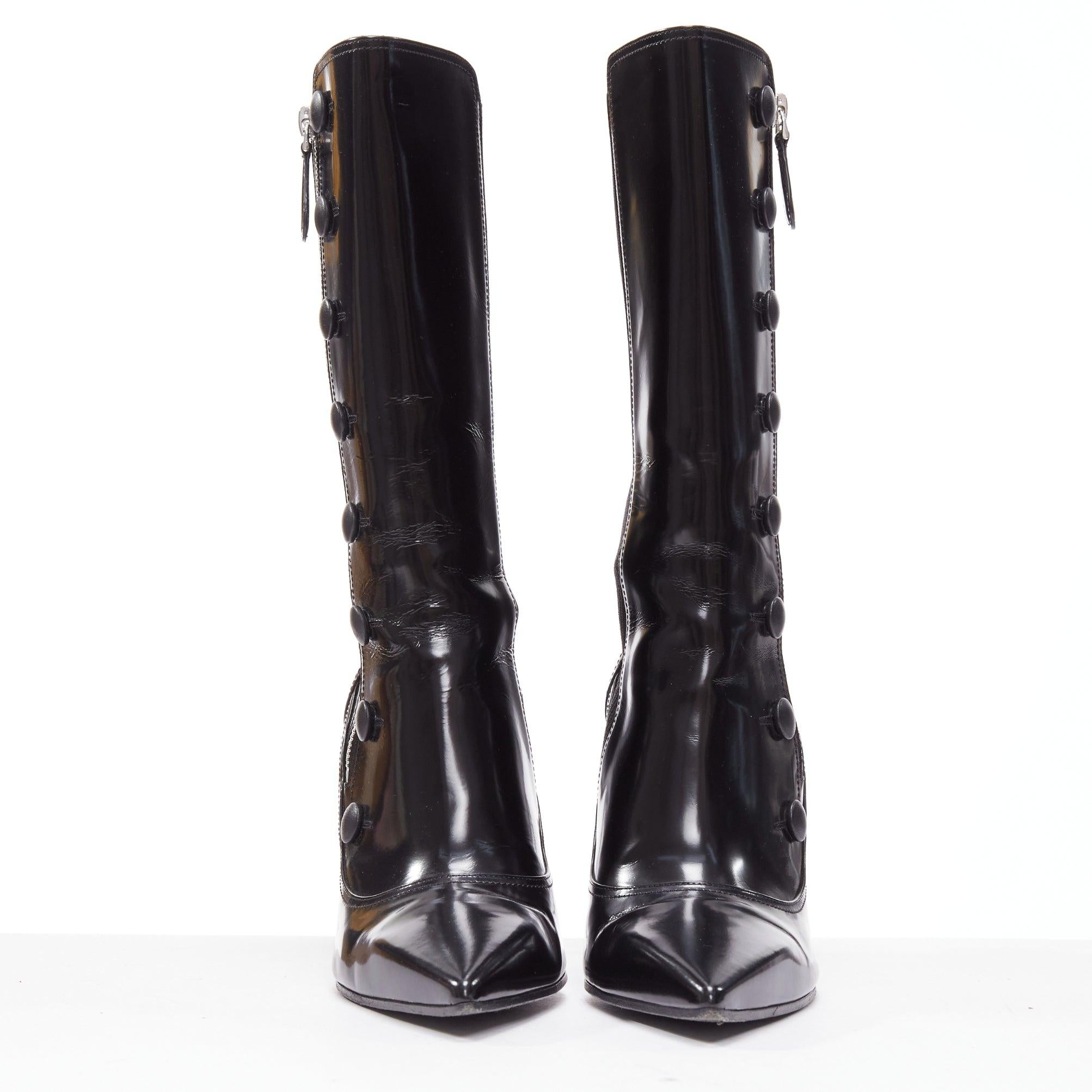 Nero Alexander McQueen stivali vittoriani a punta in pelle nera e argento con tacco a spillo EU38 in vendita