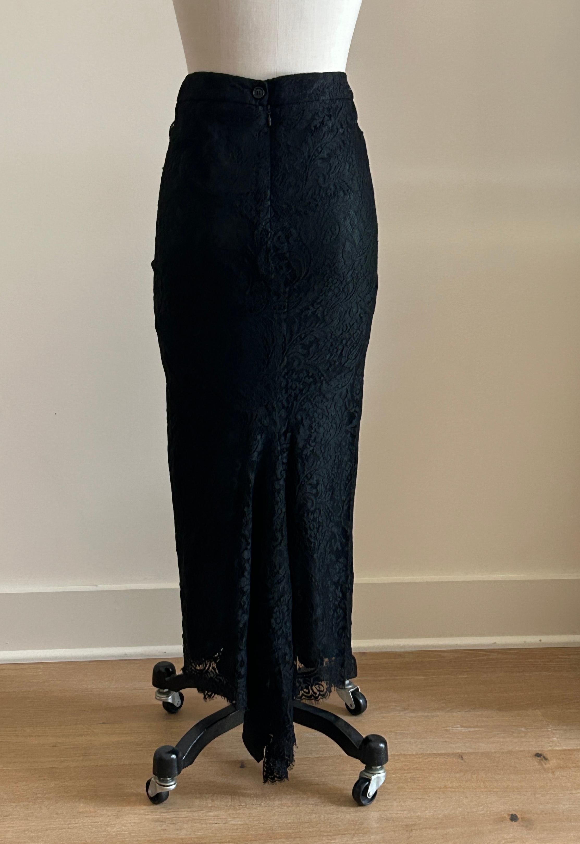Women's Alexander McQueen Vintage 1990s Black Lace Long Pencil Skirt For Sale