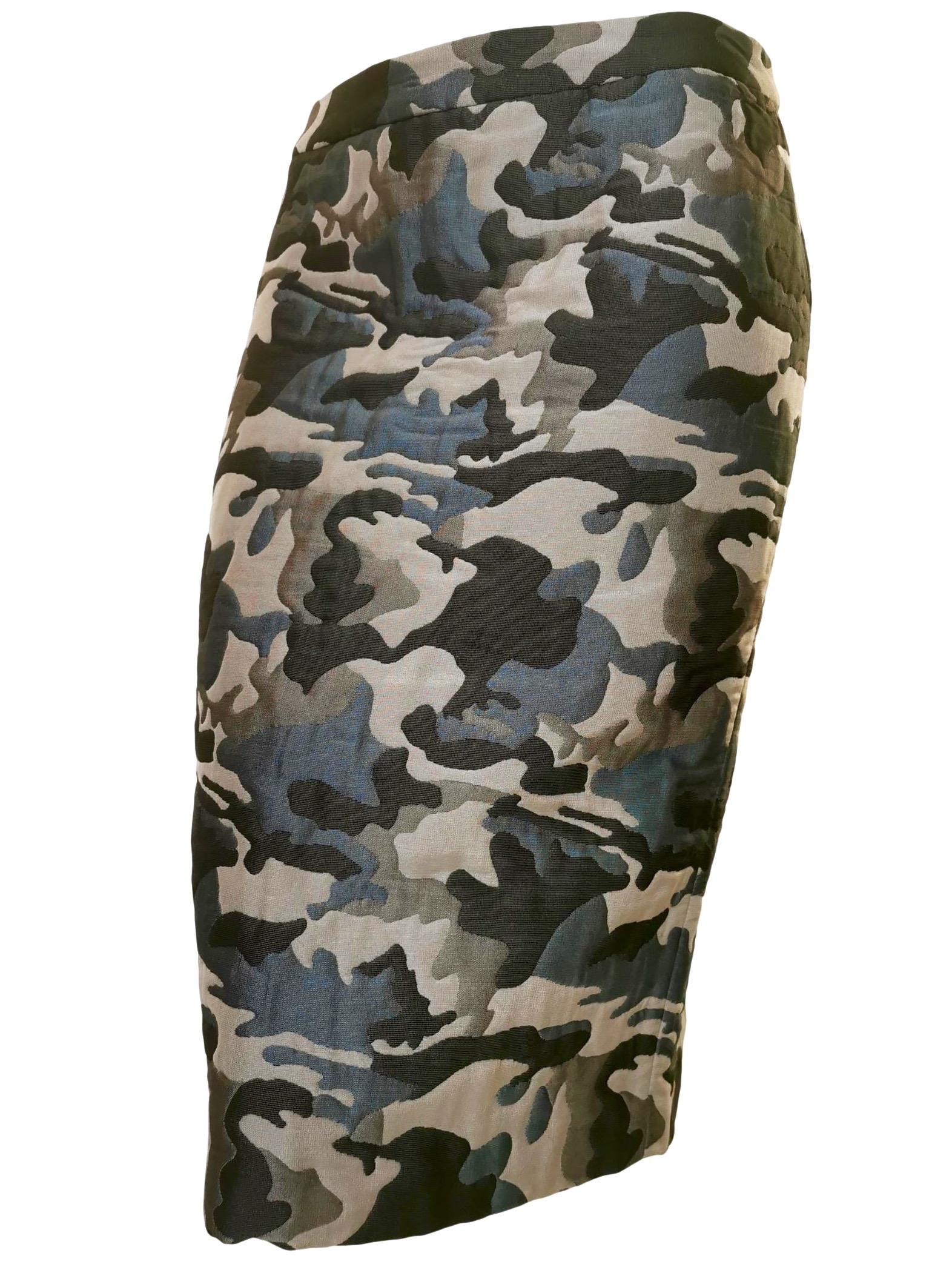 Women's Alexander McQueen Vintage 1990's Quilted Camouflage Fitted Skirt  For Sale