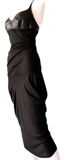 ALEXANDER MCQUEEN Vintage 2003 Black Silk Jersey Dress with Leather Bra