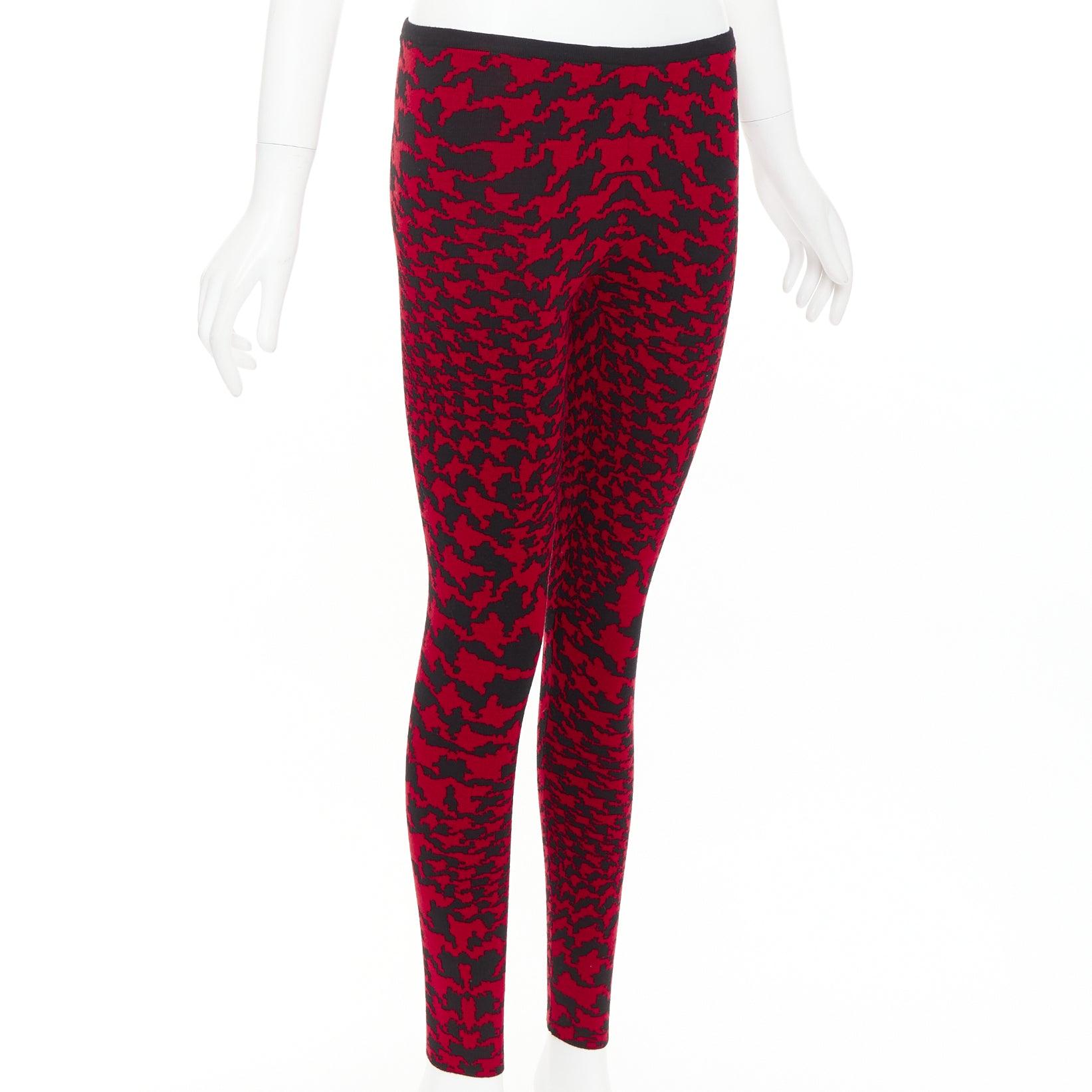 Red ALEXANDER MCQUEEN Vintage 2009 Horn Plenty houndstooth knit leggings XS For Sale