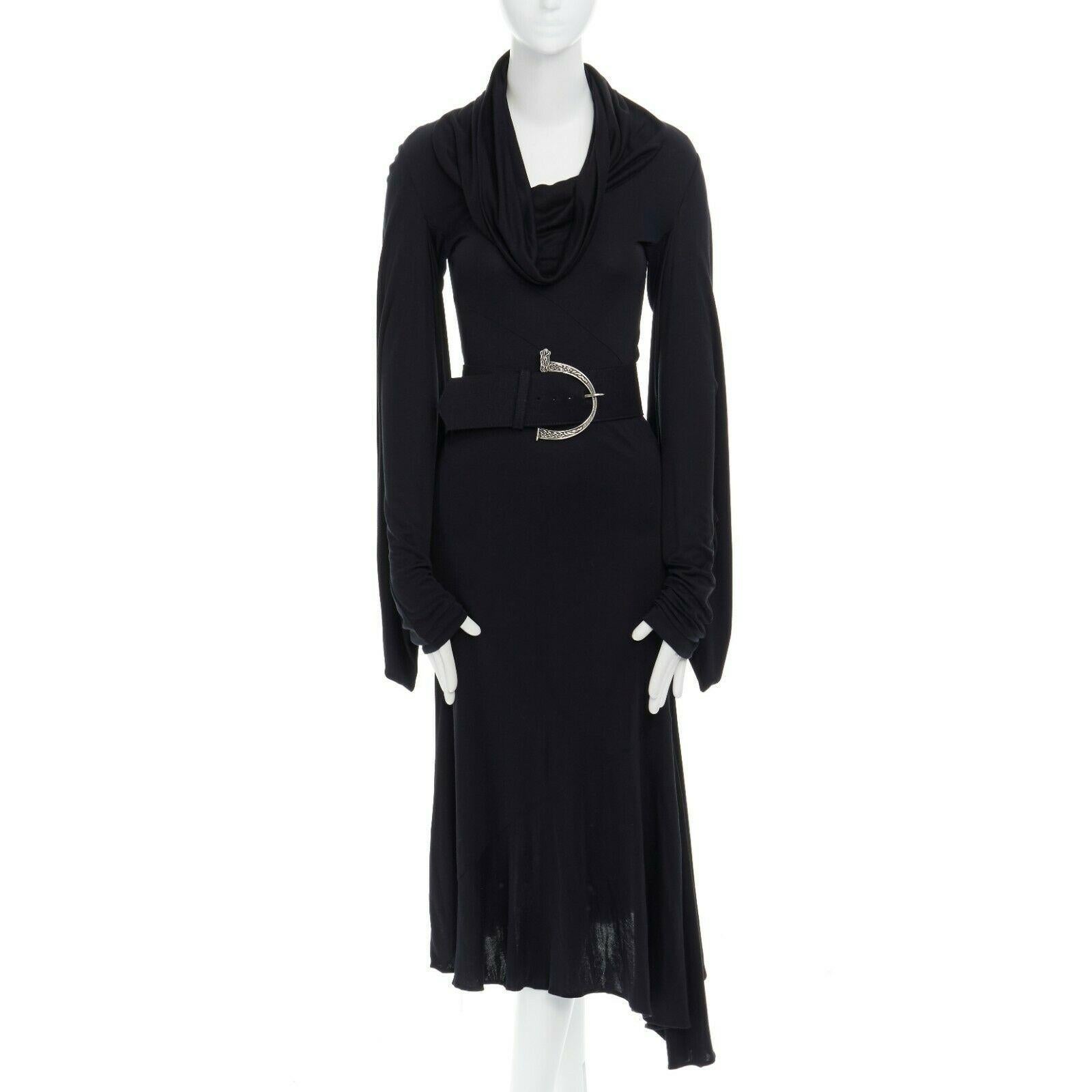 Black ALEXANDER MCQUEEN Vintage AW06 Culloden black draped sleeves belted dress IT42 M