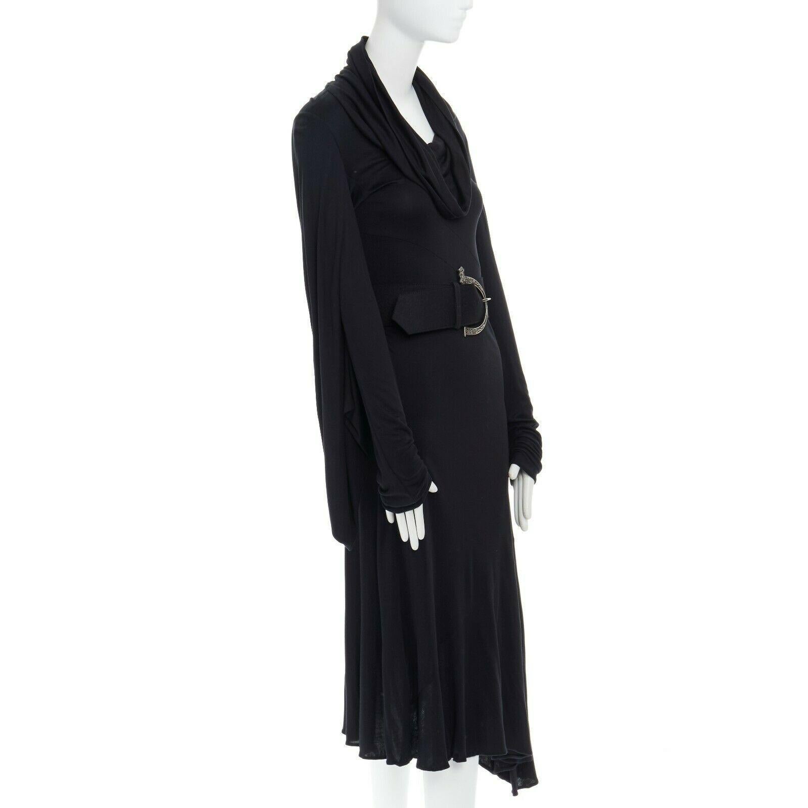 Women's ALEXANDER MCQUEEN Vintage AW06 Culloden black draped sleeves belted dress IT42 M