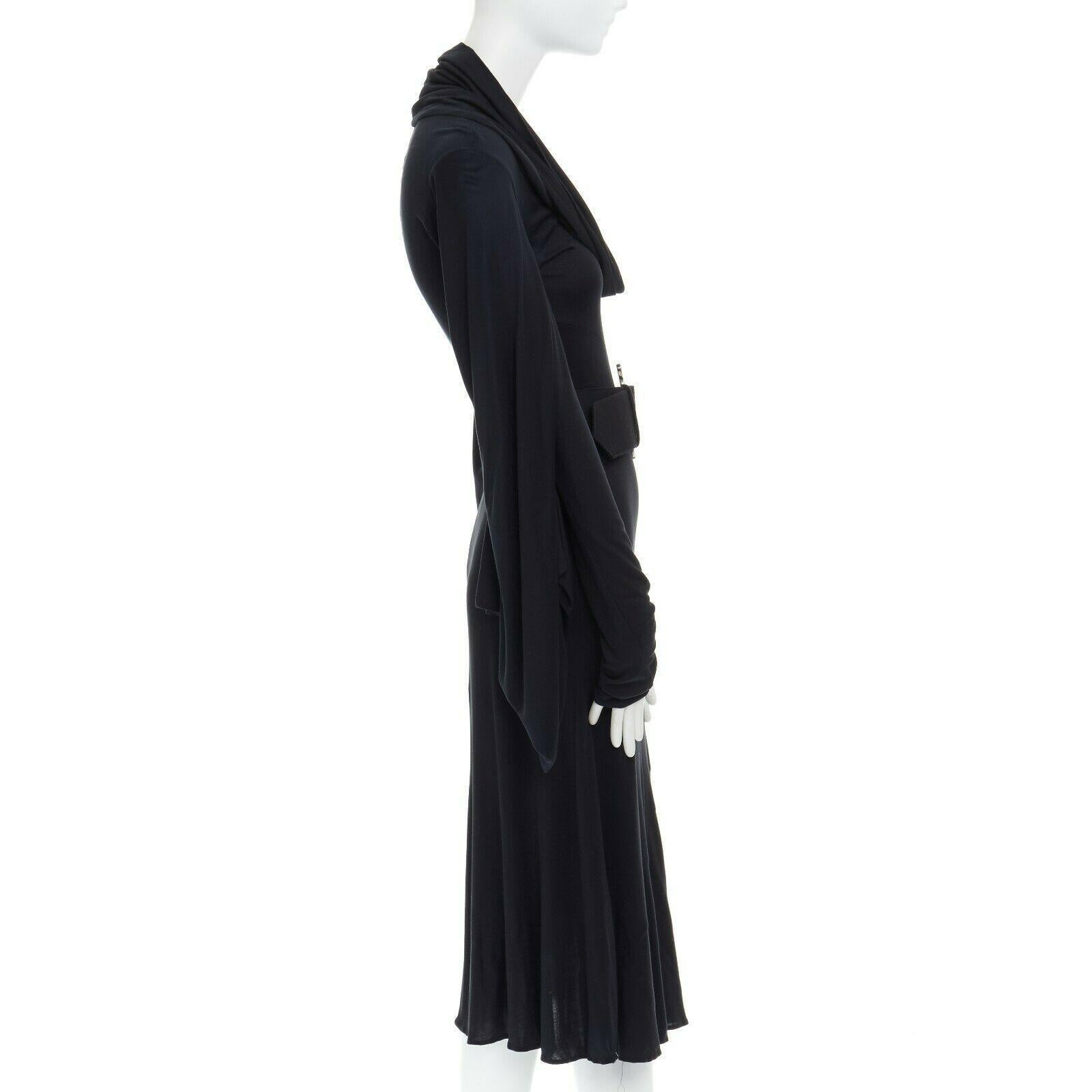 ALEXANDER MCQUEEN Vintage AW06 Culloden black draped sleeves belted dress IT42 M 1