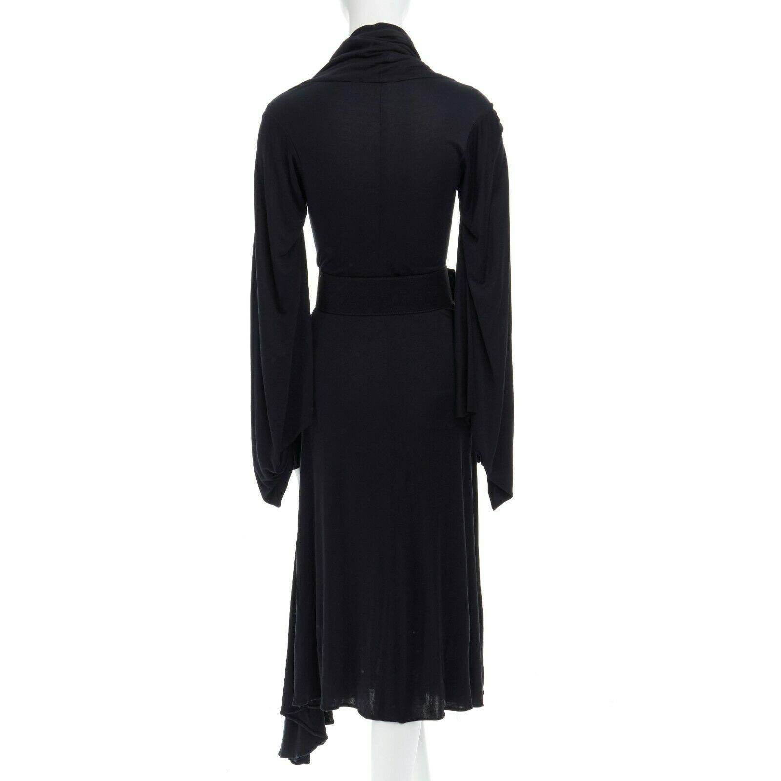 ALEXANDER MCQUEEN Vintage AW06 Culloden black draped sleeves belted dress IT42 M 2