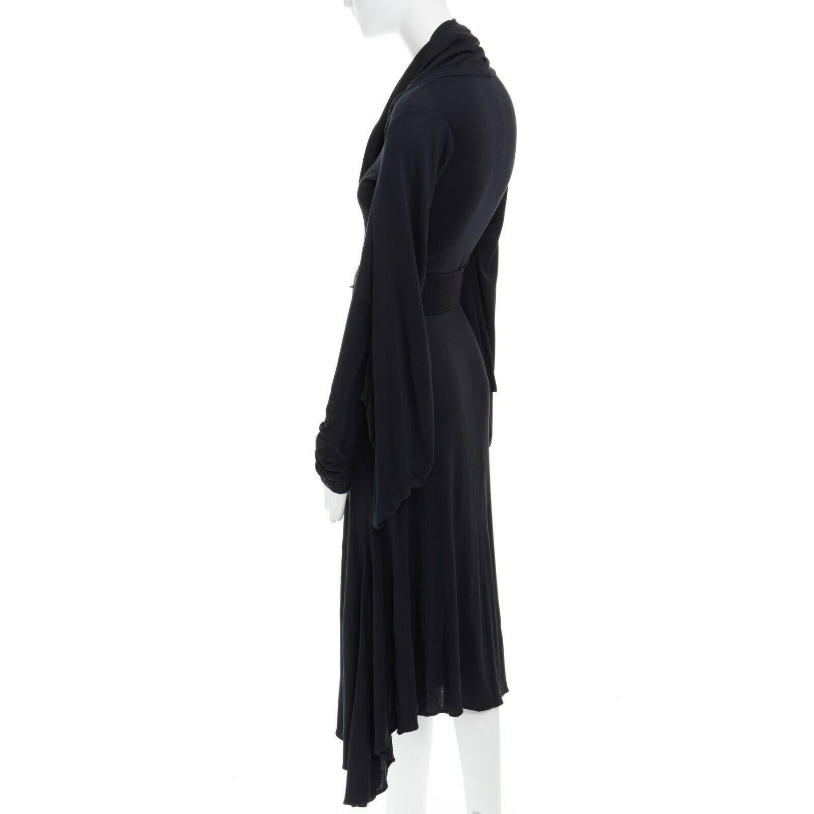 ALEXANDER MCQUEEN Vintage AW06 Culloden black draped sleeves belted dress IT42 M 3