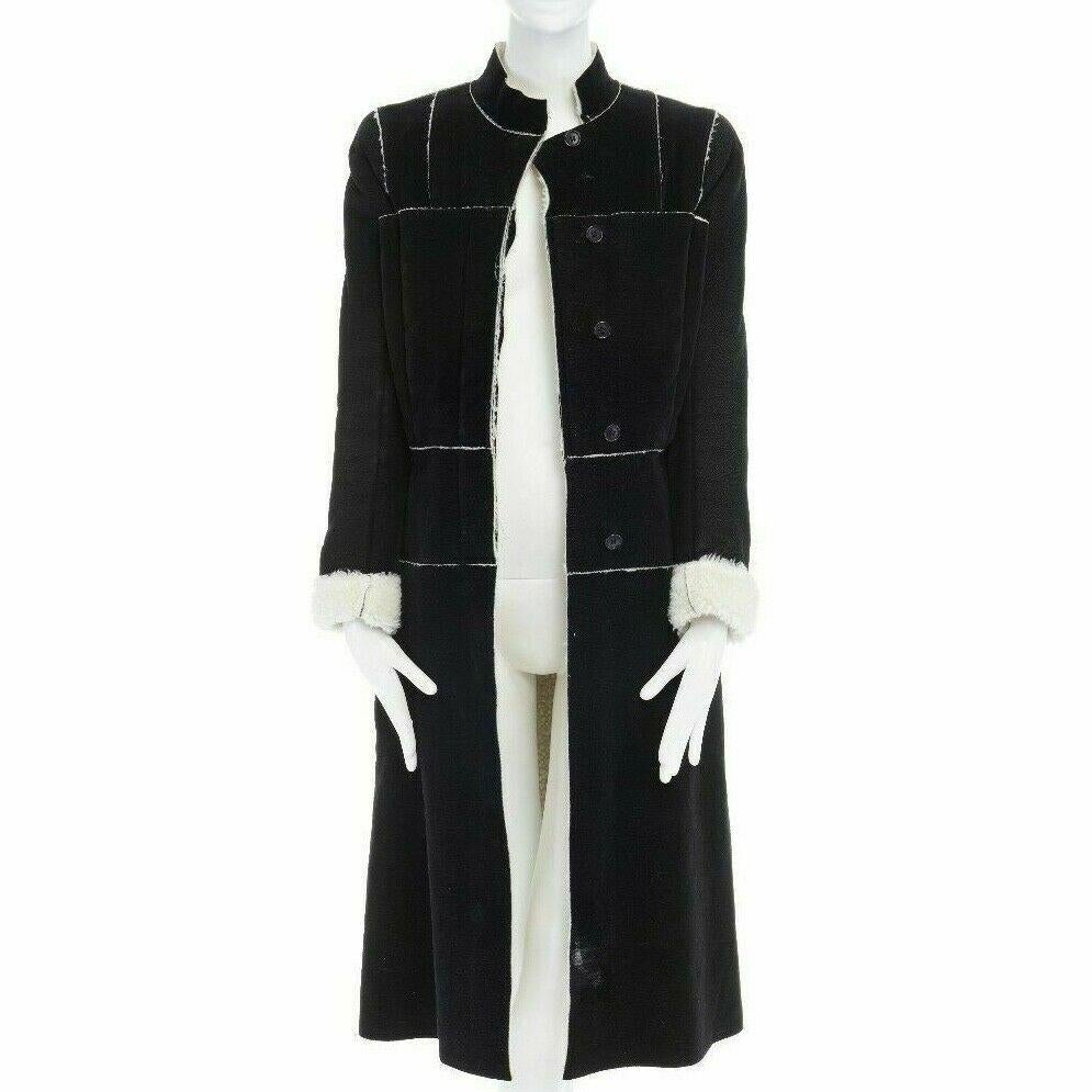Black ALEXANDER MCQUEEN Vintage black faux shearling lined long coat jacket IT42 US4 S