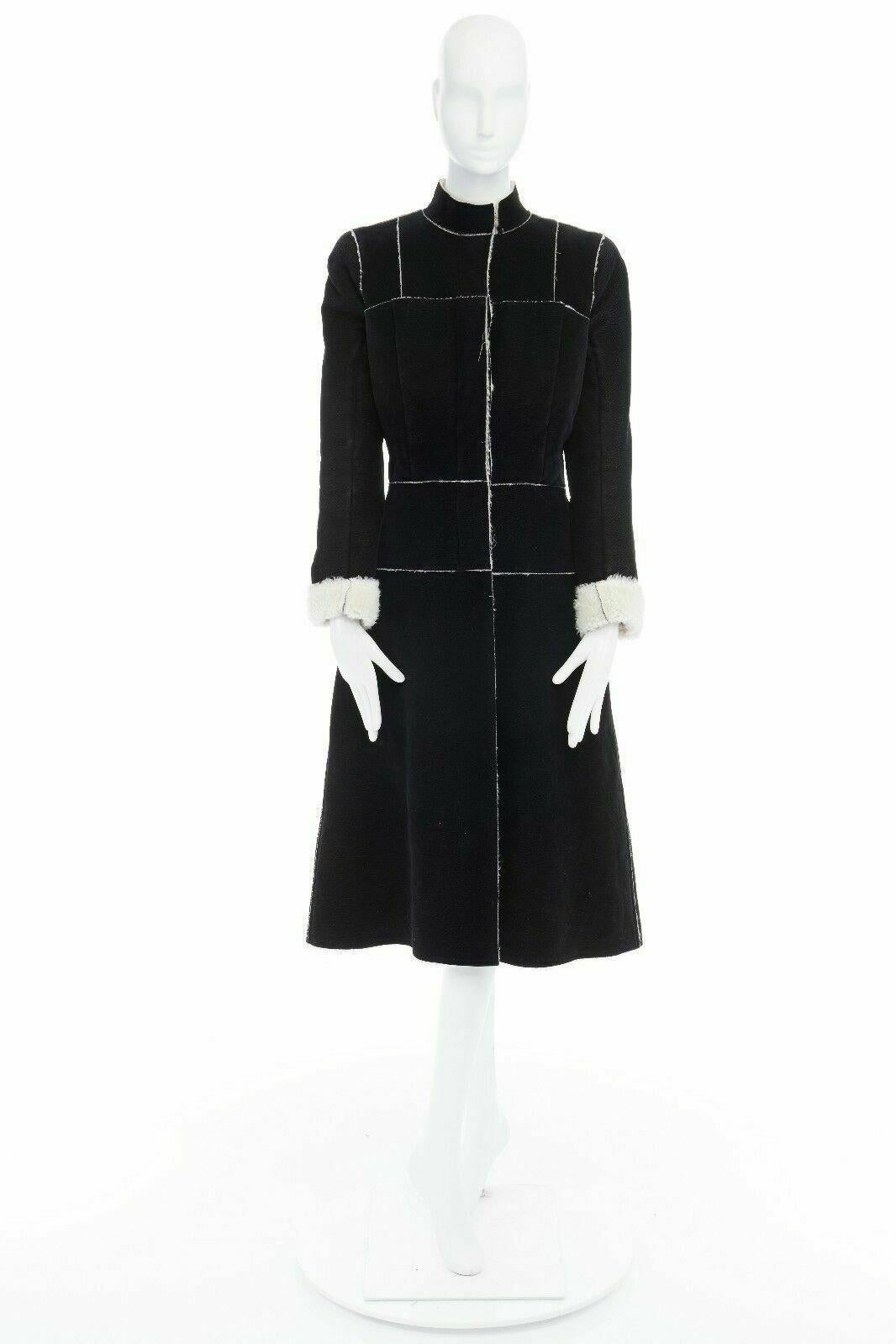 ALEXANDER MCQUEEN Vintage black faux shearling lined long coat jacket IT42 US4 S In Good Condition In Hong Kong, NT