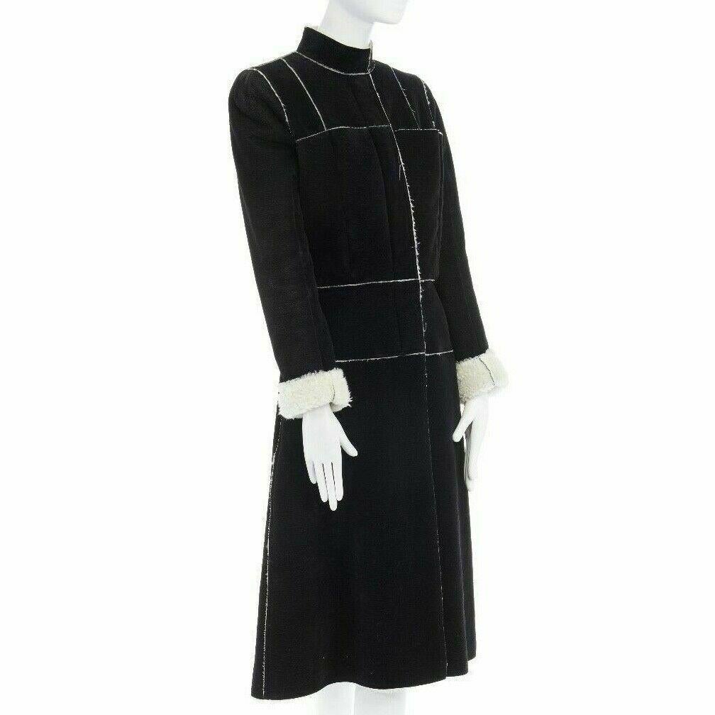Women's ALEXANDER MCQUEEN Vintage black faux shearling lined long coat jacket IT42 US4 S