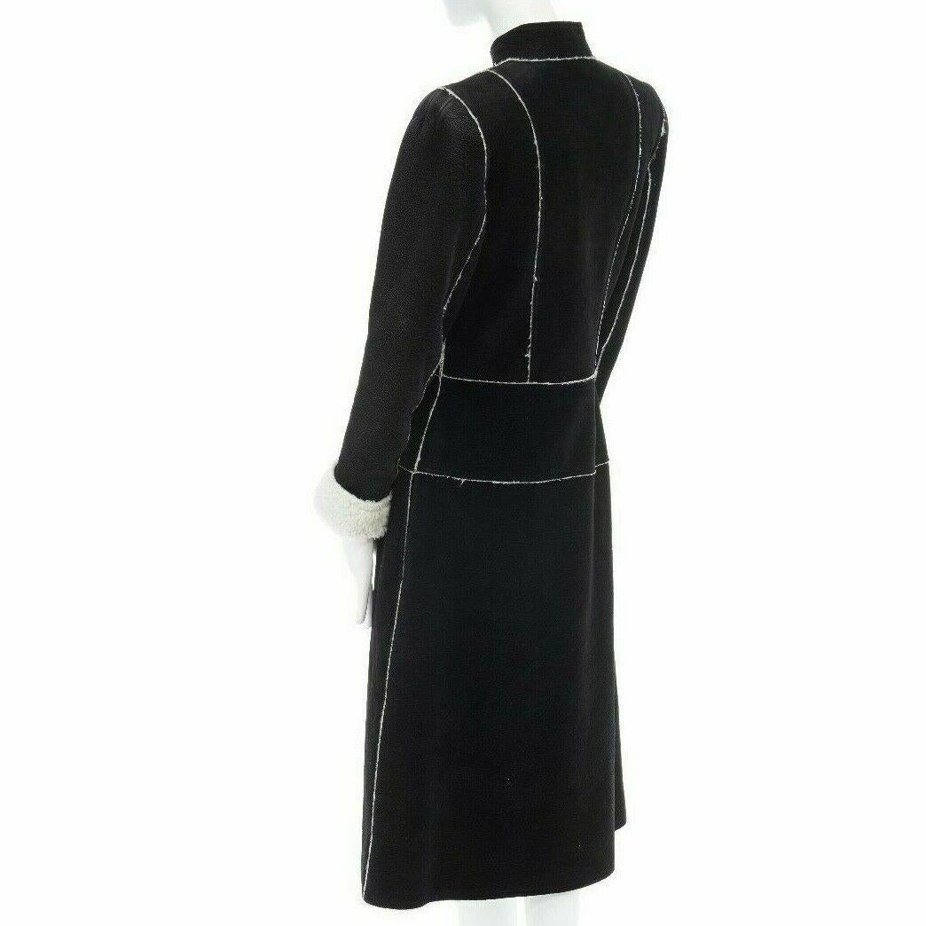ALEXANDER MCQUEEN Vintage black faux shearling lined long coat jacket IT42 US4 S 2