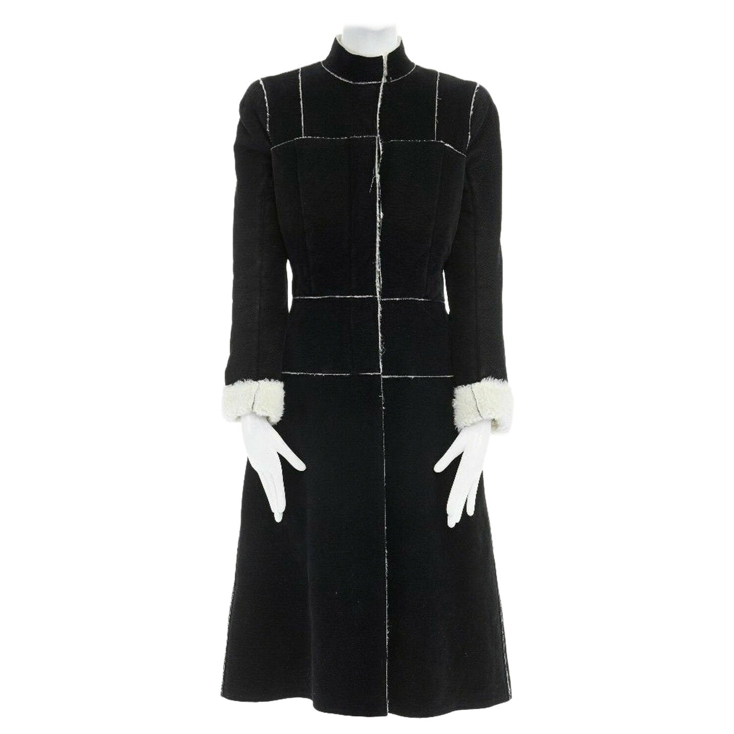 ALEXANDER MCQUEEN Vintage black faux shearling lined long coat jacket IT42 US4 S