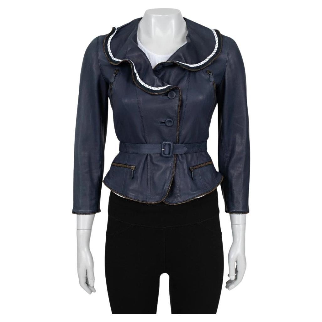 Giacca in pelle blu vintage Alexander McQueen  Sz.XS