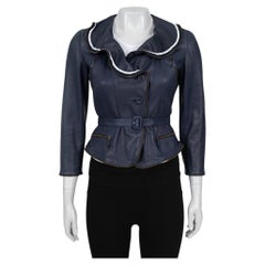 Giacca in pelle blu vintage Alexander McQueen  Sz.XS