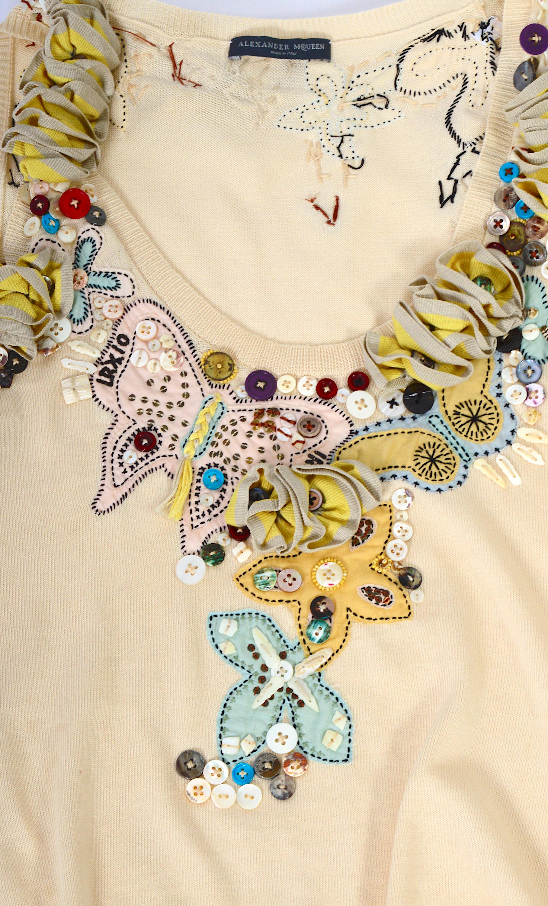 Alexander McQueen vintage hand embroidered and button embellished knit top. For Sale 7