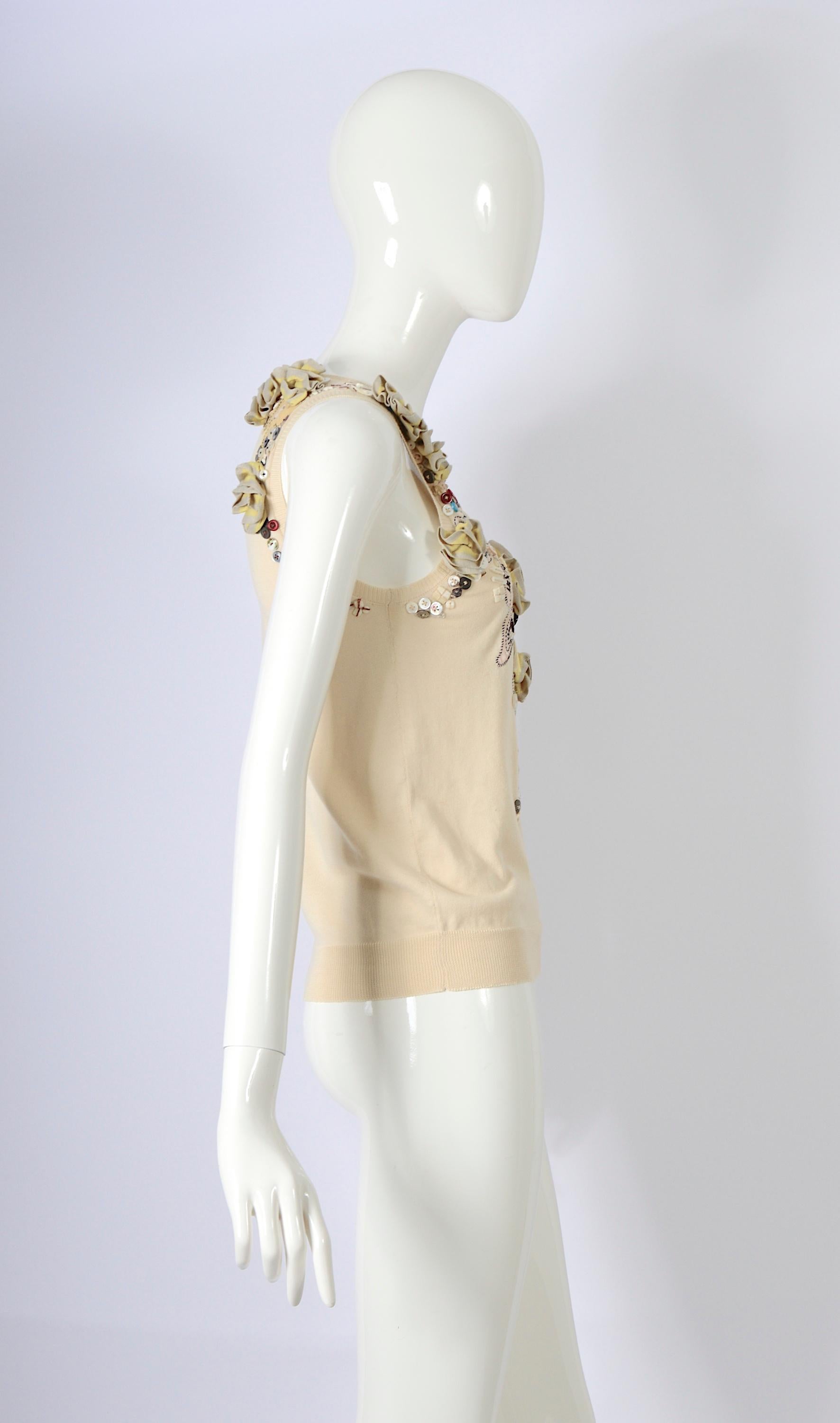 Beige Alexander McQueen vintage hand embroidered and button embellished knit top. For Sale