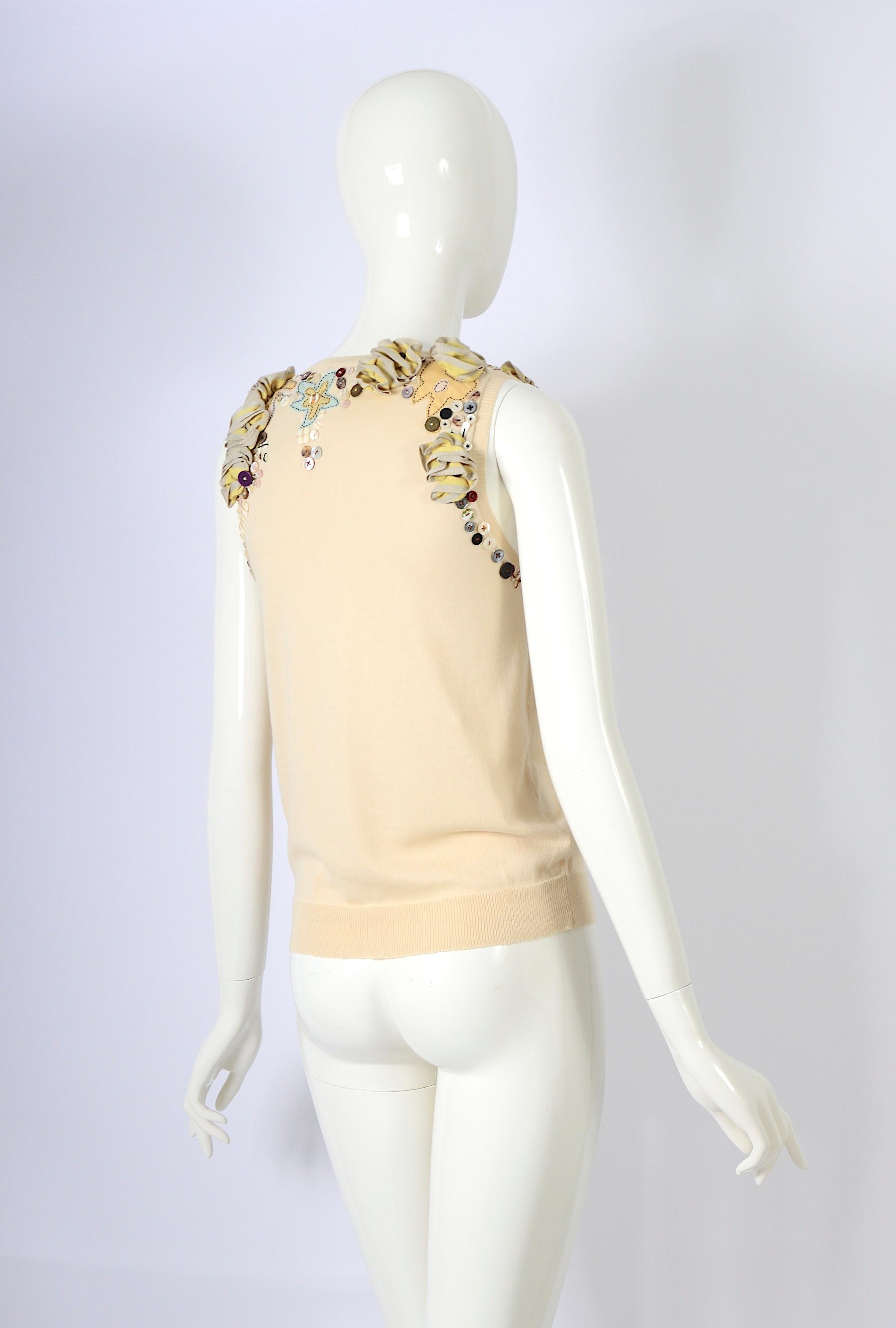Women's Alexander McQueen vintage hand embroidered and button embellished knit top. For Sale