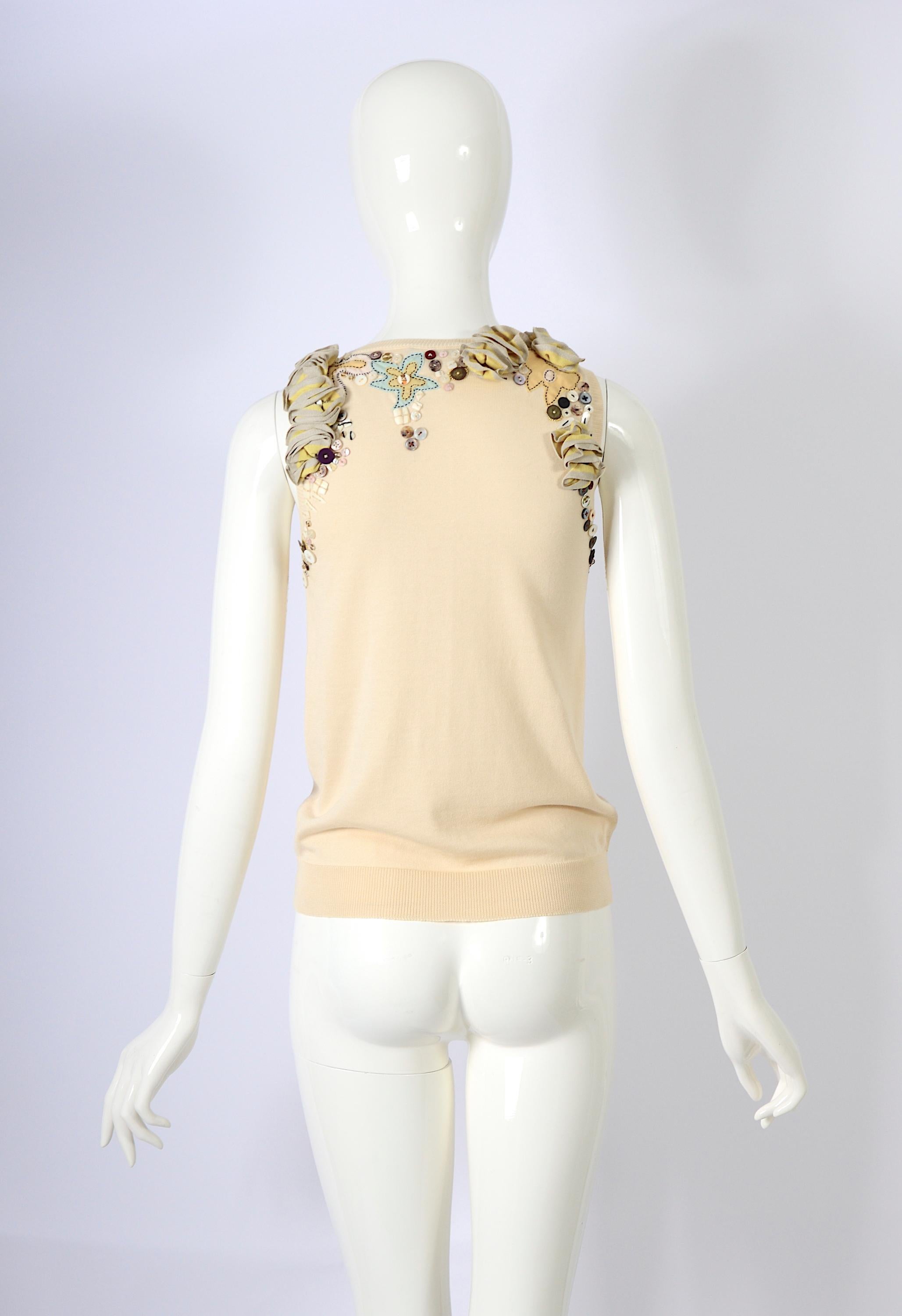 Alexander McQueen vintage hand embroidered and button embellished knit top. For Sale 1