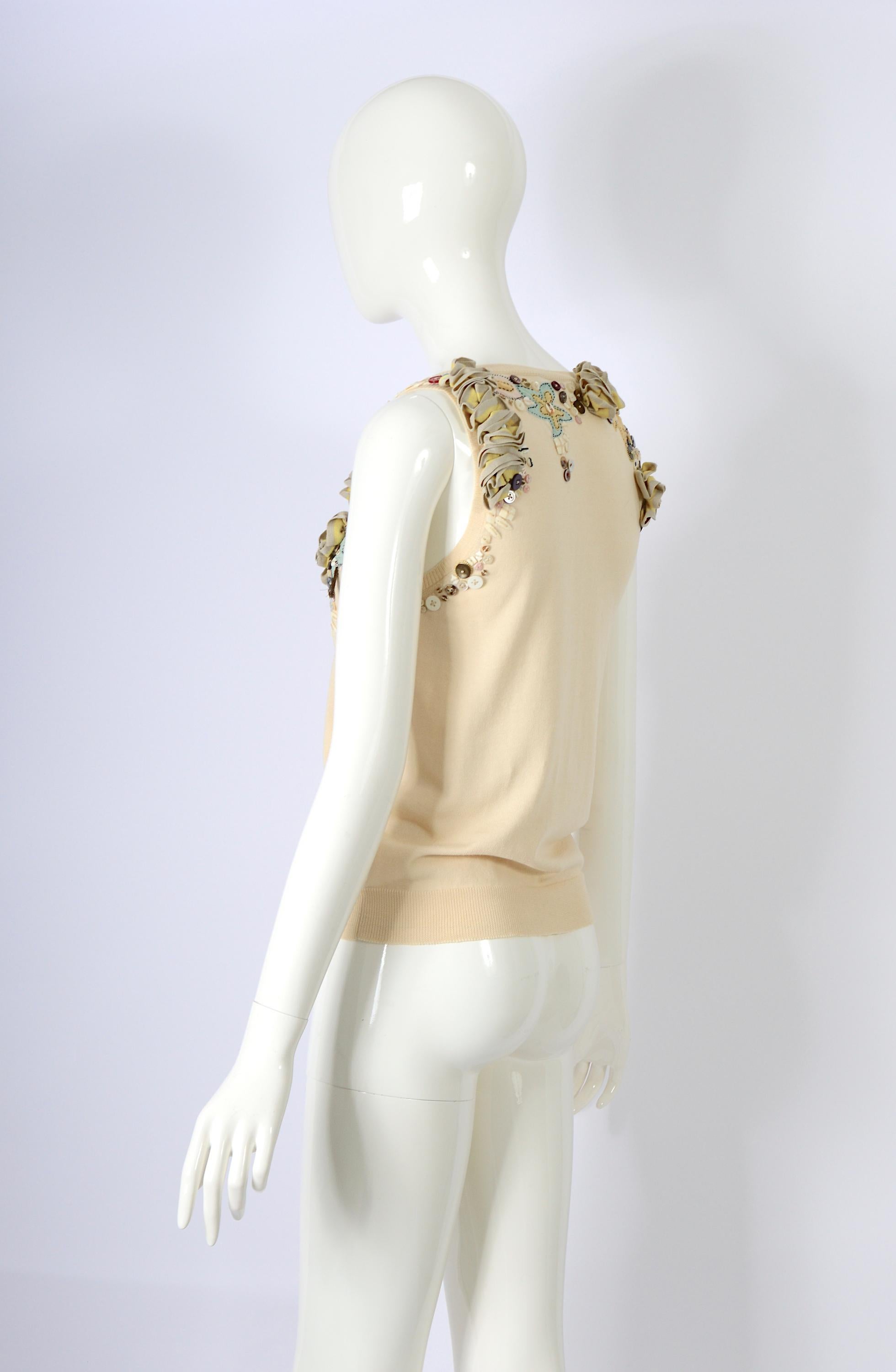 Alexander McQueen vintage hand embroidered and button embellished knit top. For Sale 2