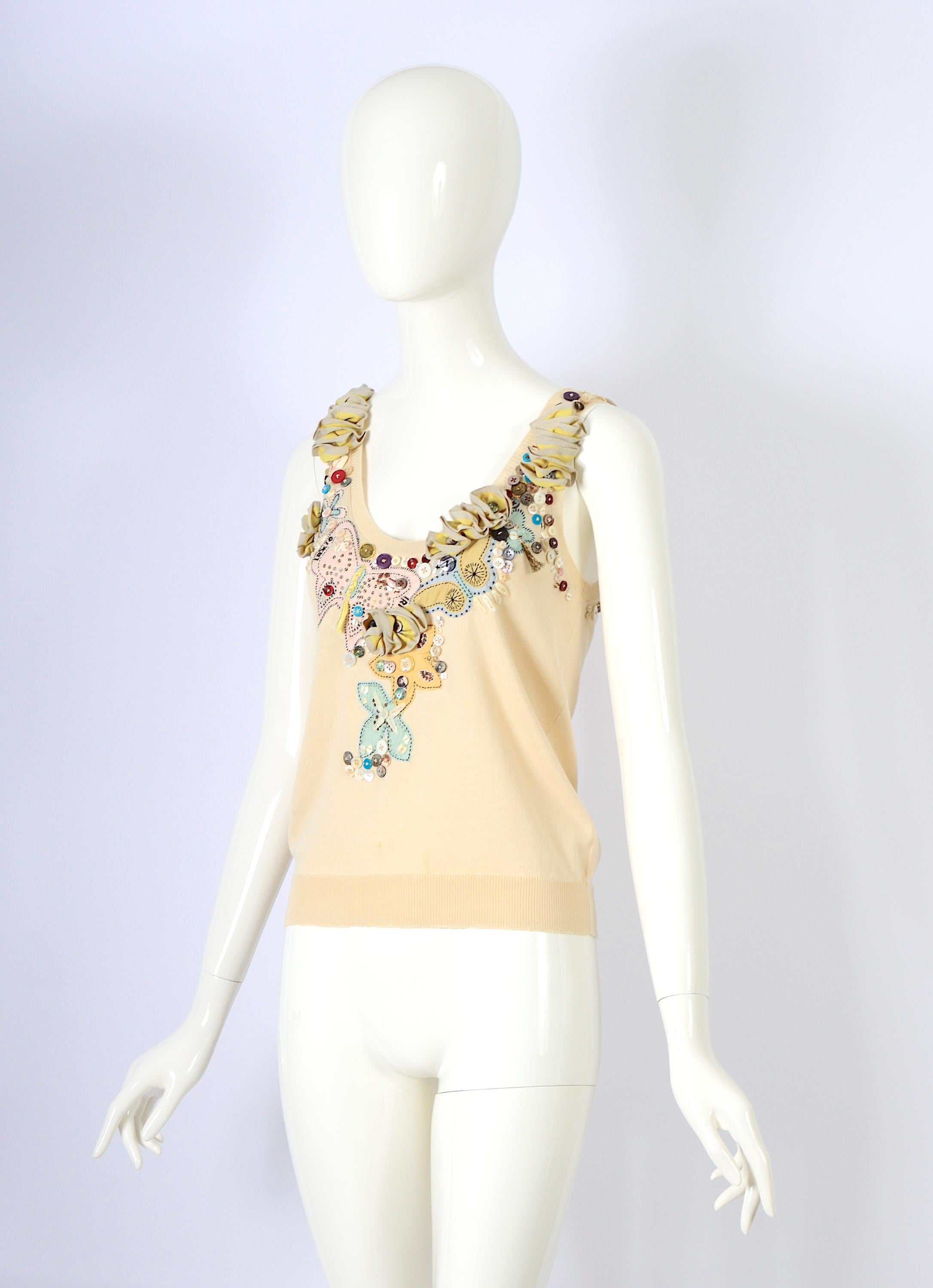 Alexander McQueen vintage hand embroidered and button embellished knit top. For Sale 4