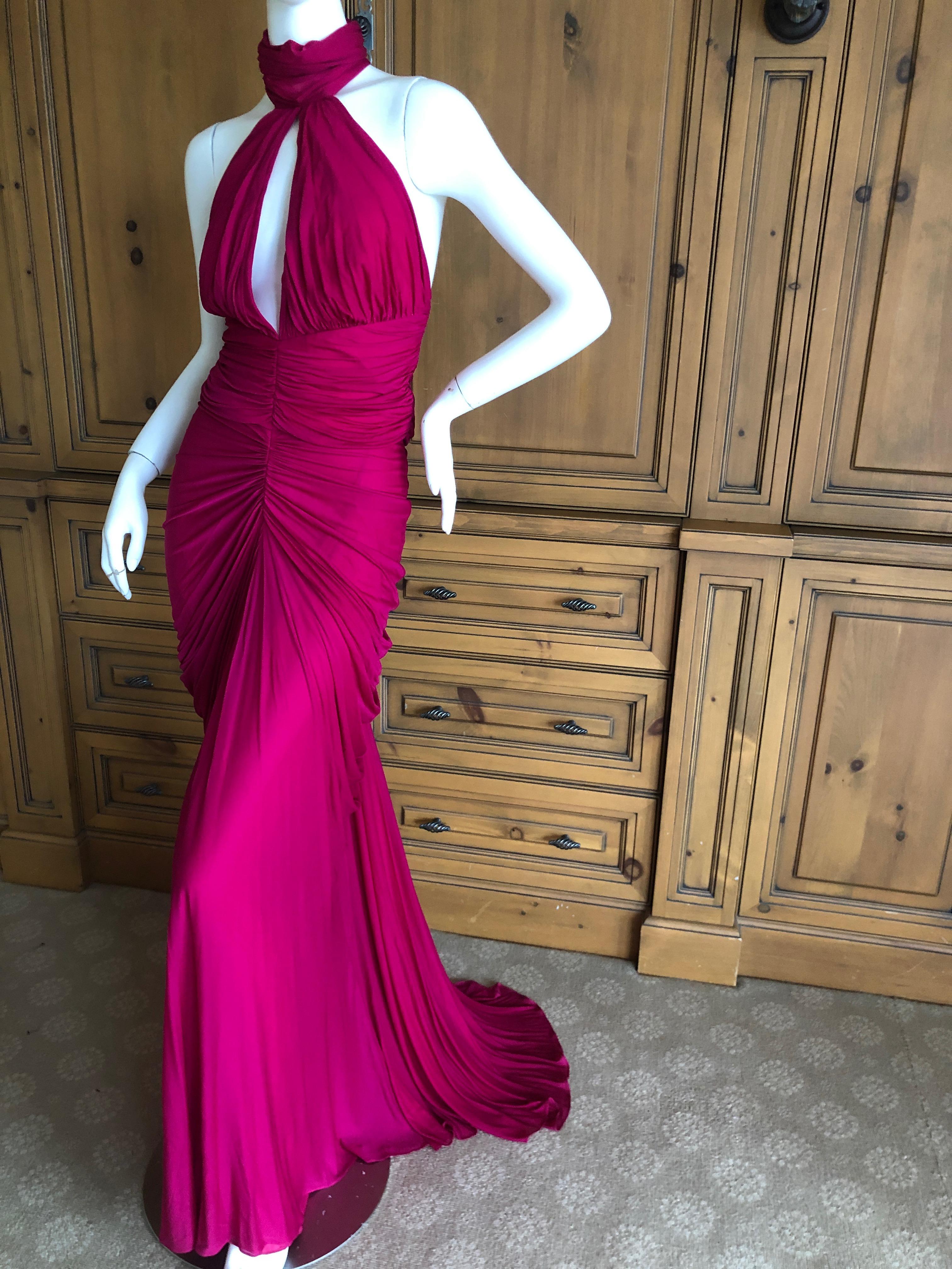 Purple Alexander McQueen Vintage Keyhole Halter Style Evening Dress w Fishtail Train For Sale