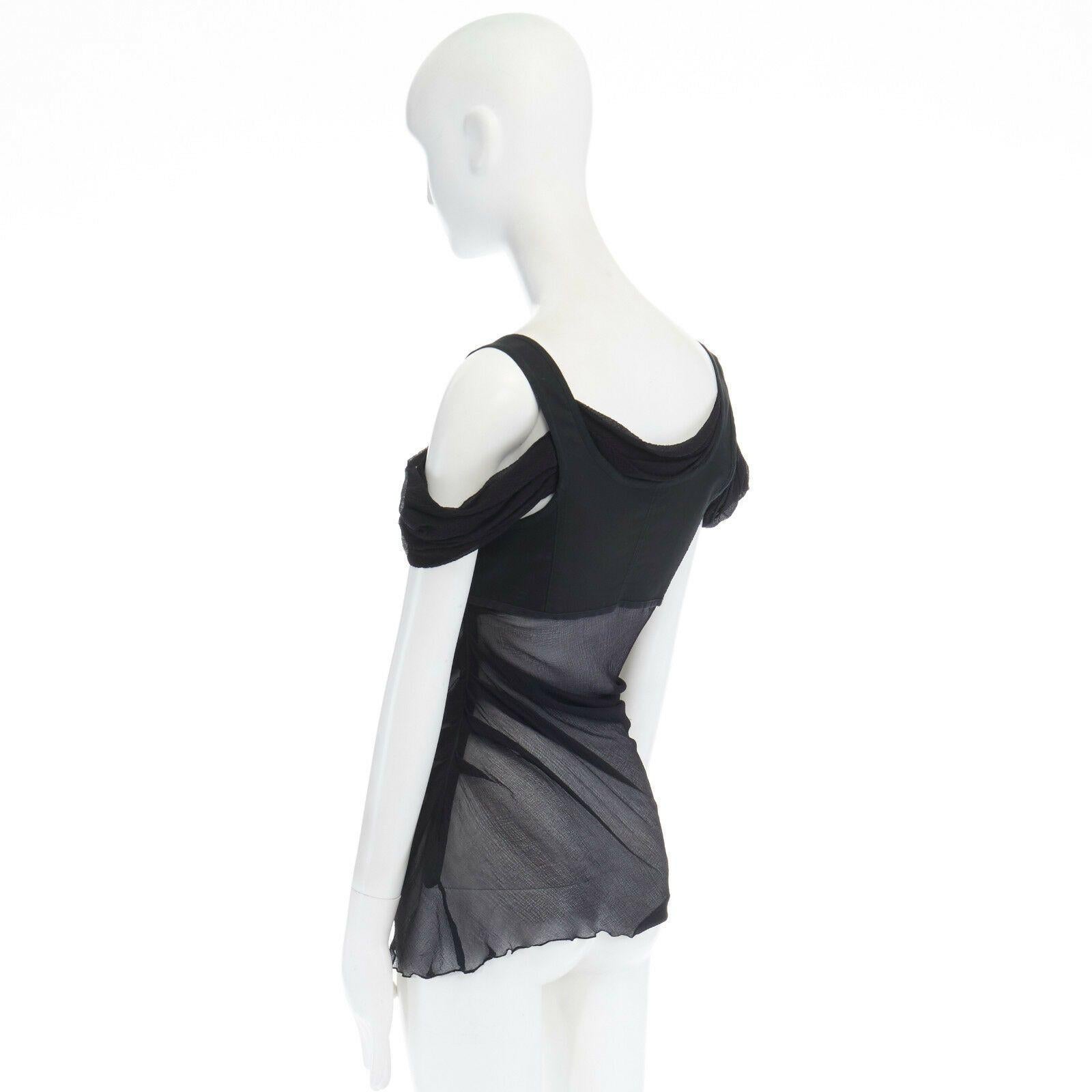 ALEXANDER MCQUEEN Vintage SS05 black drape silk bustier sheer top IT40 US2 UK8 S In Excellent Condition In Hong Kong, NT