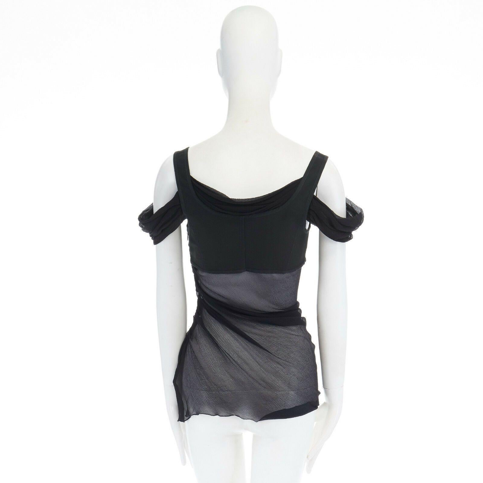Women's ALEXANDER MCQUEEN Vintage SS05 black drape silk bustier sheer top IT40 US2 UK8 S
