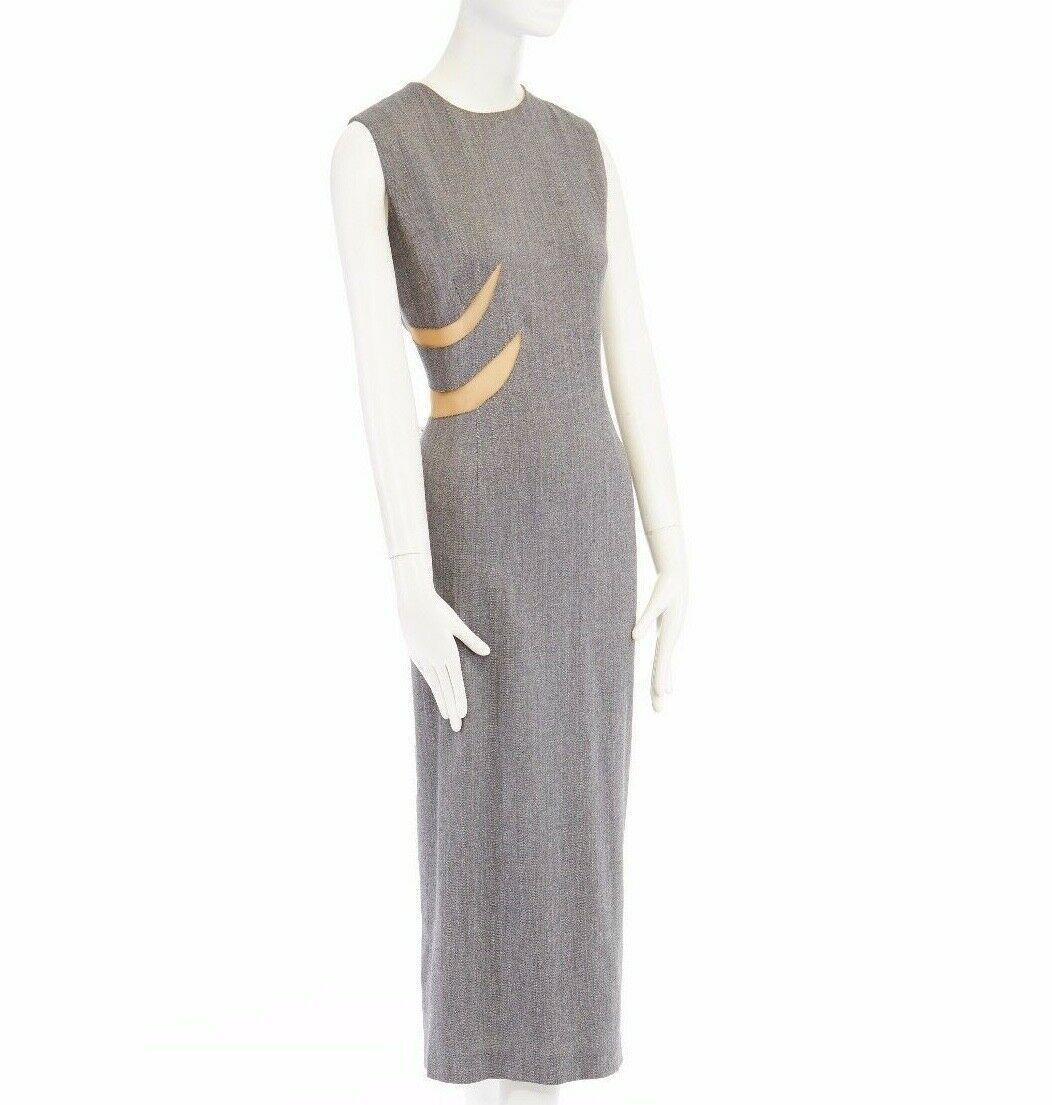 Gray ALEXANDER MCQUEEN Vintage SS96 grey herringbone wool claw slashed dress IT46 L