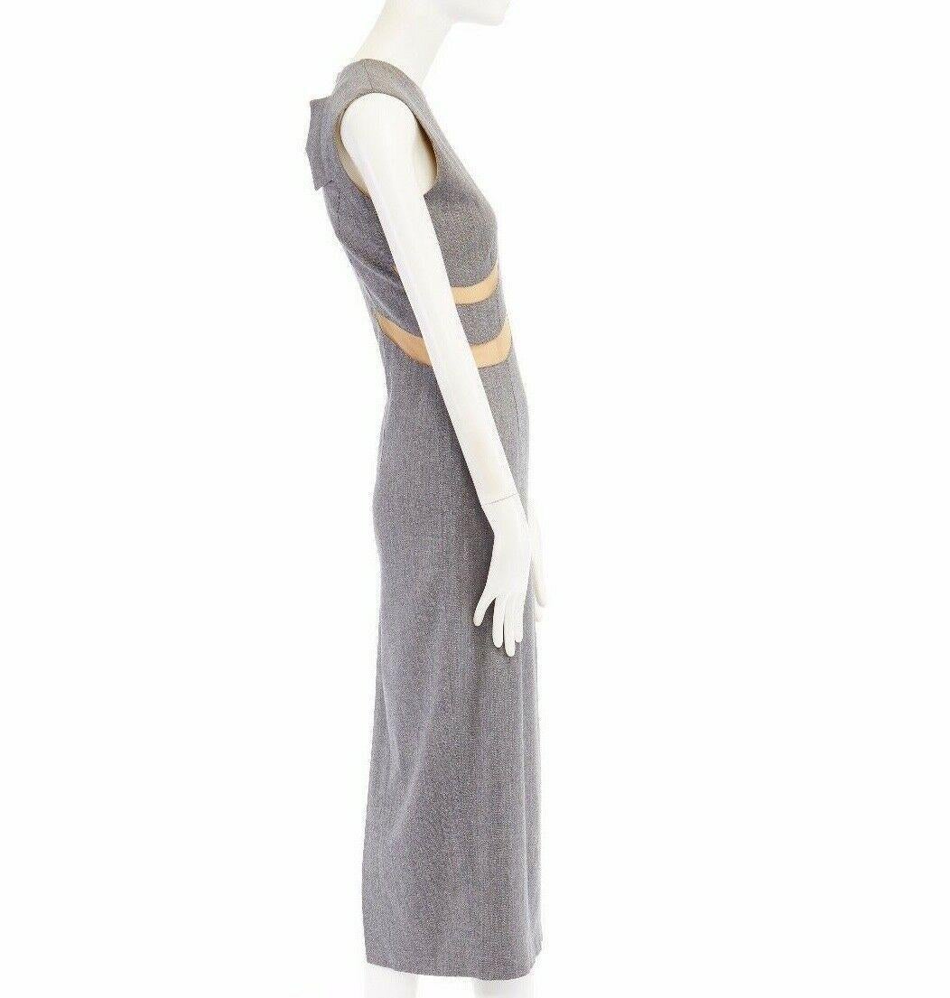 ALEXANDER MCQUEEN Vintage SS96 grey herringbone wool claw slashed dress IT46 L In Excellent Condition In Hong Kong, NT